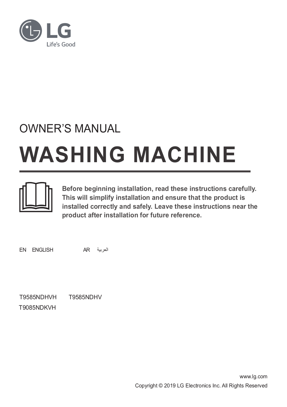 LG T9085NDKVH Owner’s Manual