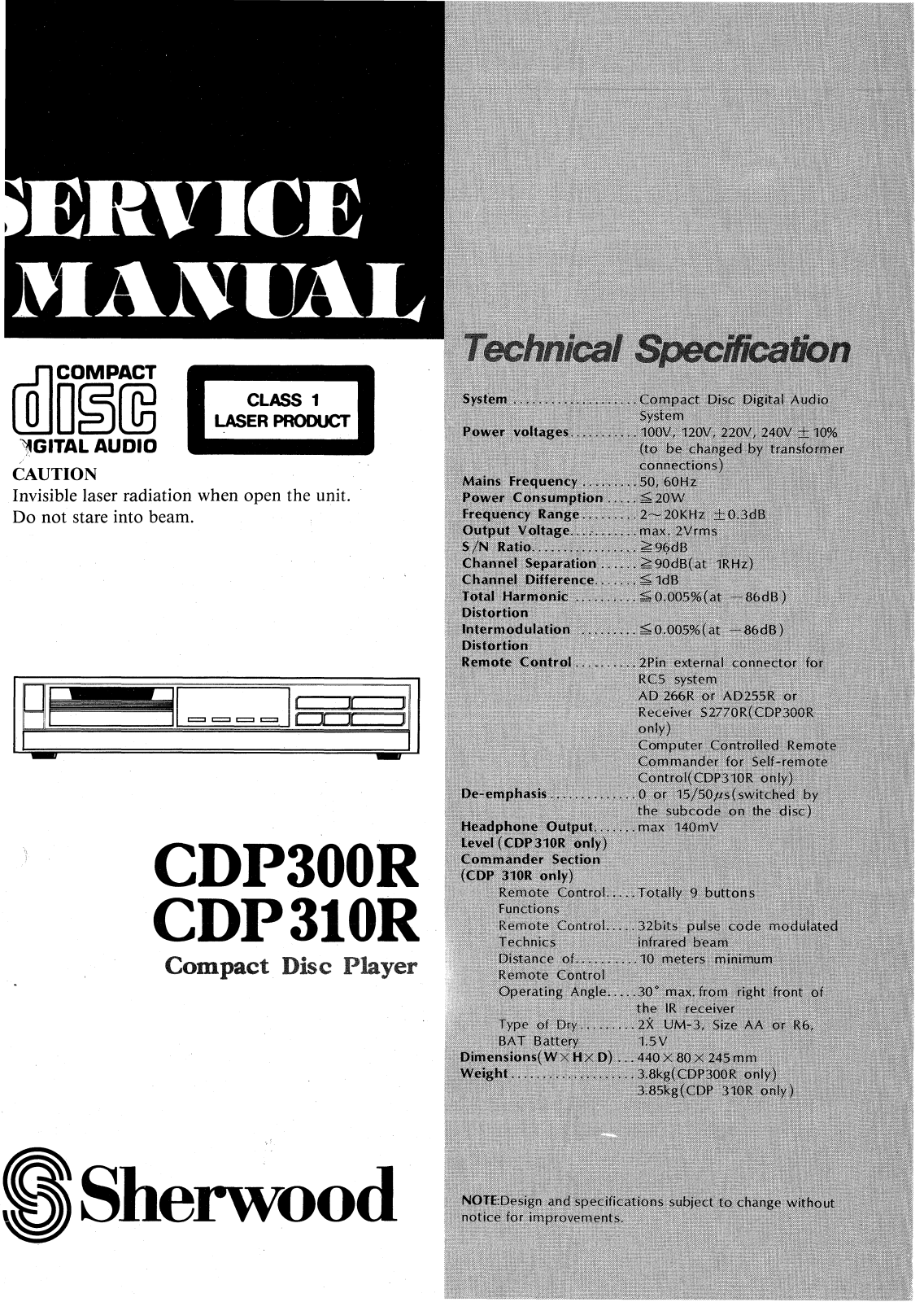 Sherwood CDP-300R, CDP-310R Service Manual