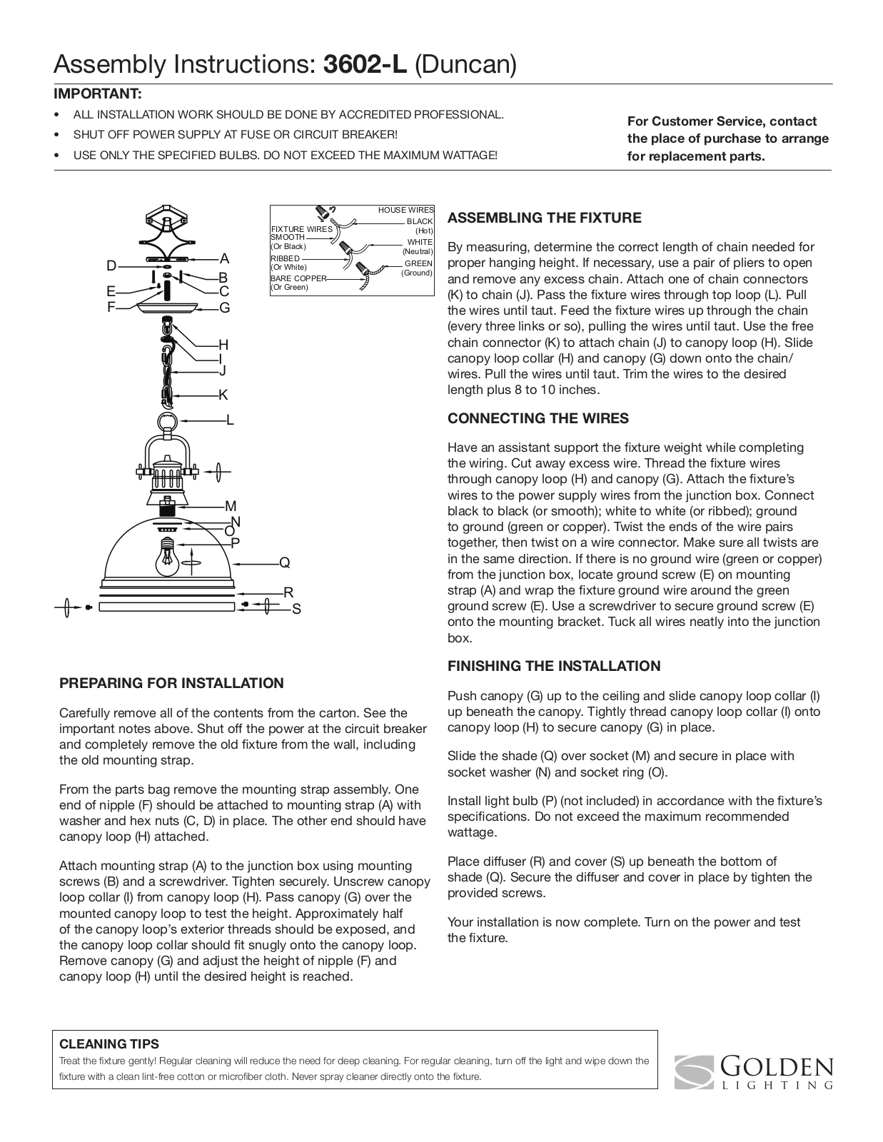 Golden Lighting 3602-L PW-SF User Manual