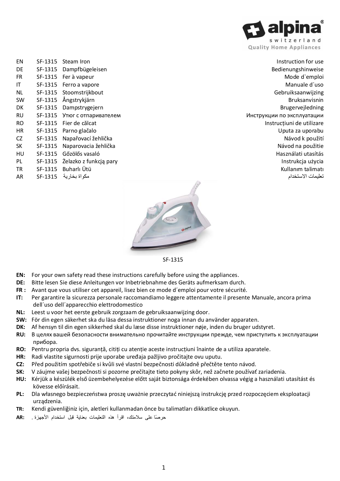 Alpina SF-1315 User Manual