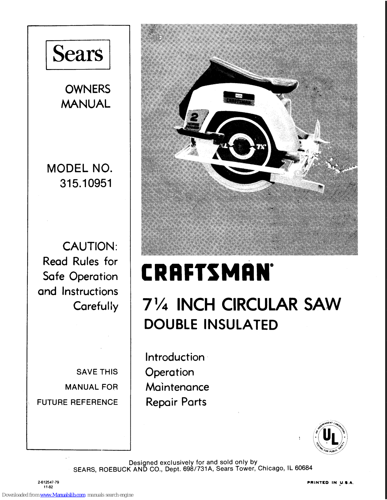 Sears Craftsman l 315.10951,315.10951 User Manual