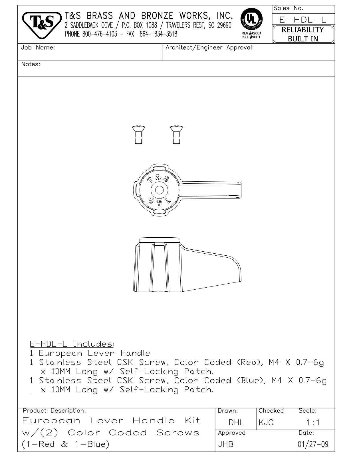 T&S Brass E-HDL-L User Manual