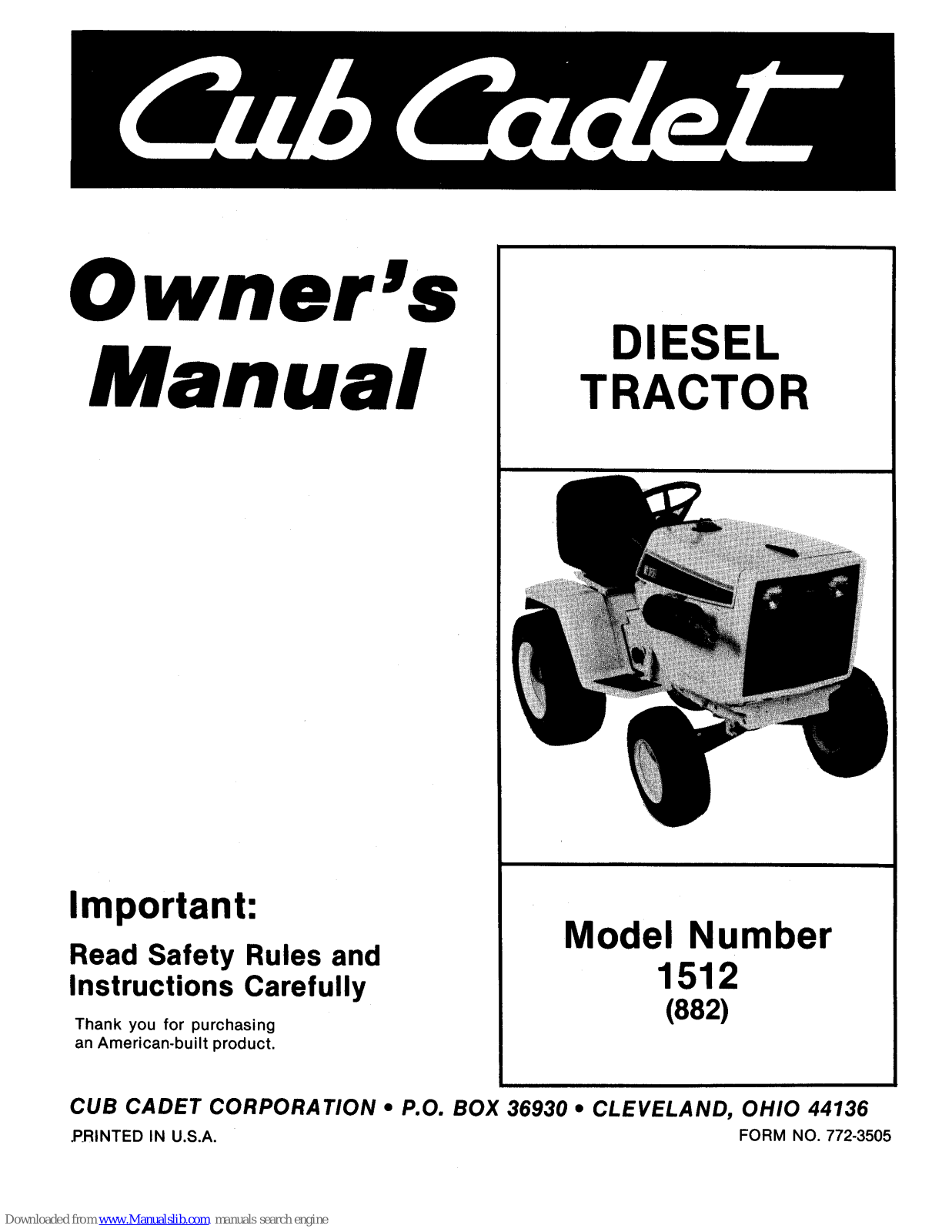 Cub Cadet 1512, 882 Owner's Manual