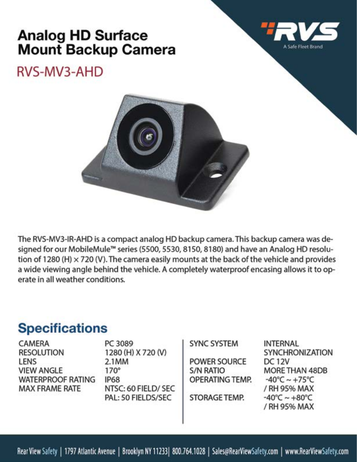 RVS Systems RVS-MV3-AHD-NC, RVS-MV3-AHD Specsheet