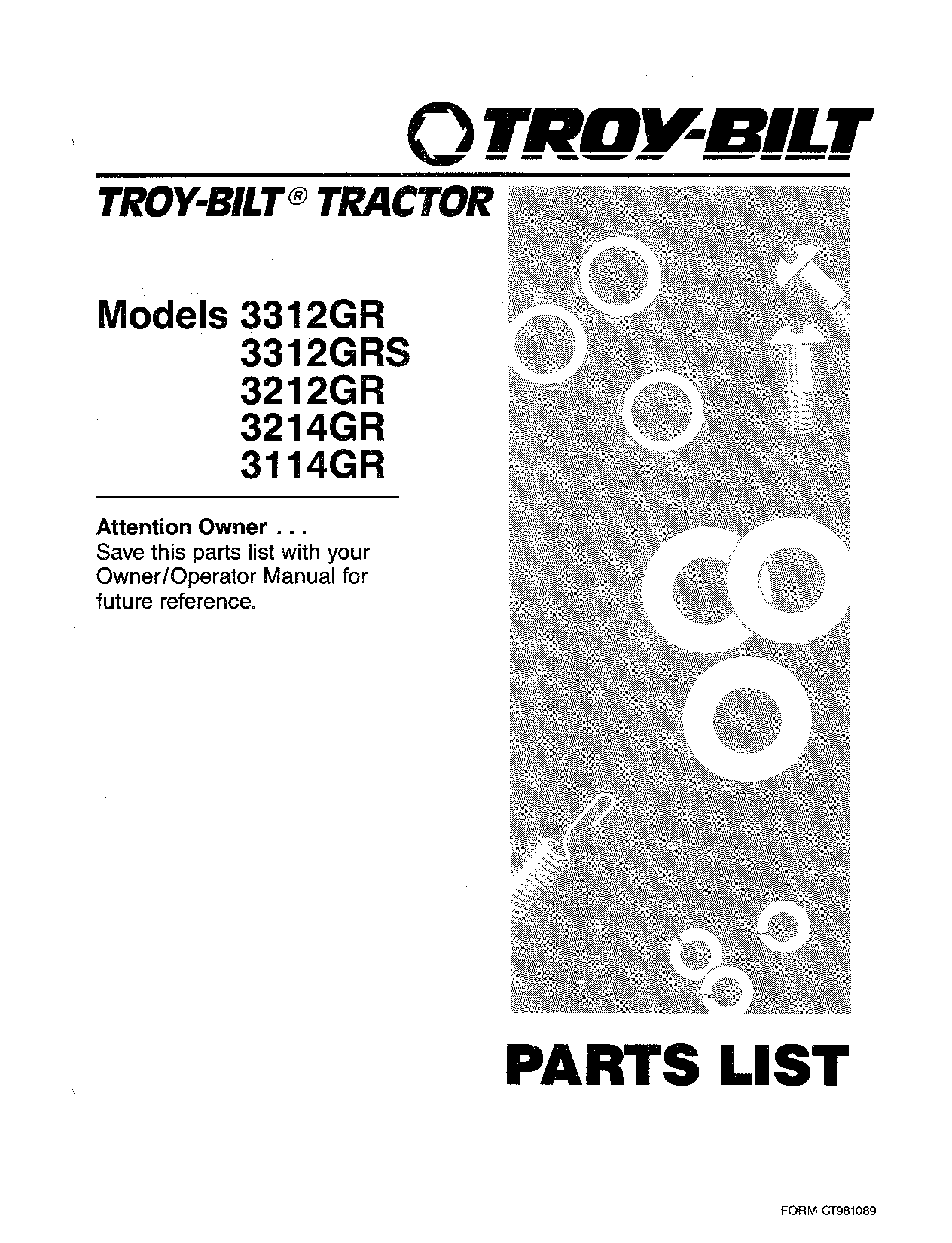Troy-Bilt 3312GRS, 3212GR, 3312GR, 3214GR User Manual