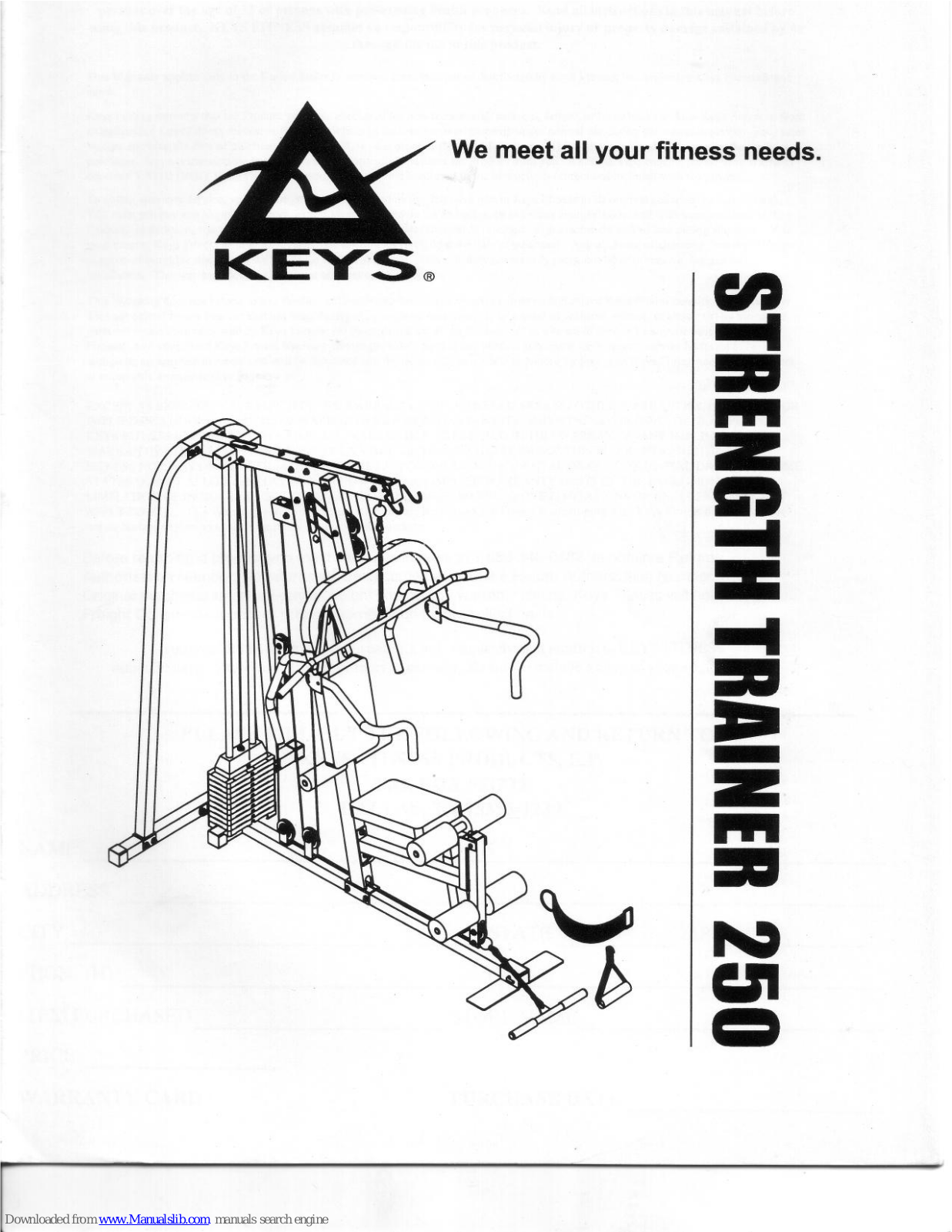 Keys Fitness Strength Trainer ST-250, Strength Trainer 250 Owner's Manual