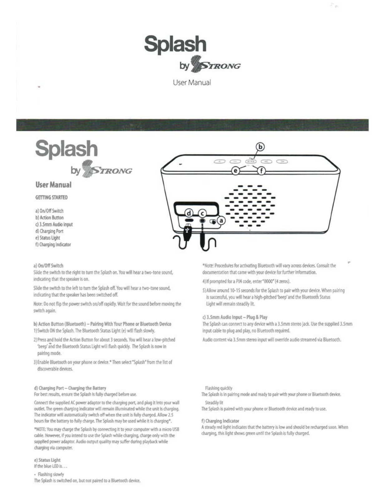 Strong SRTSPLASH, SRTSPLASHSILVER User Manual