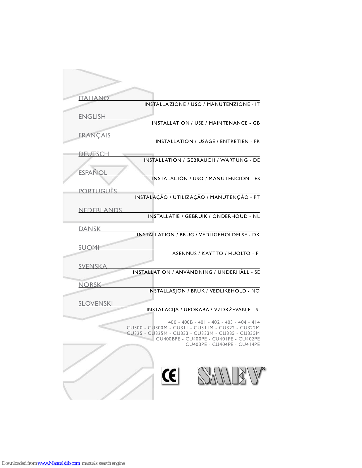 smev CU300, 401, 402, CU300M, CU311 Installation - Use - Maintenance