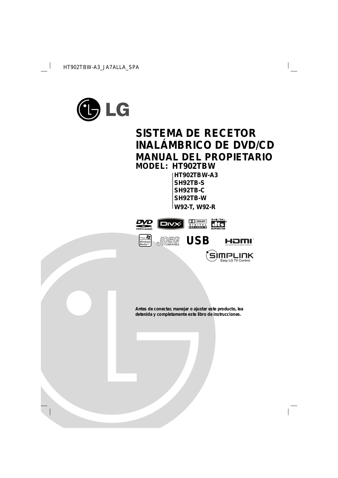 LG HT902TBW-A3 user manuals