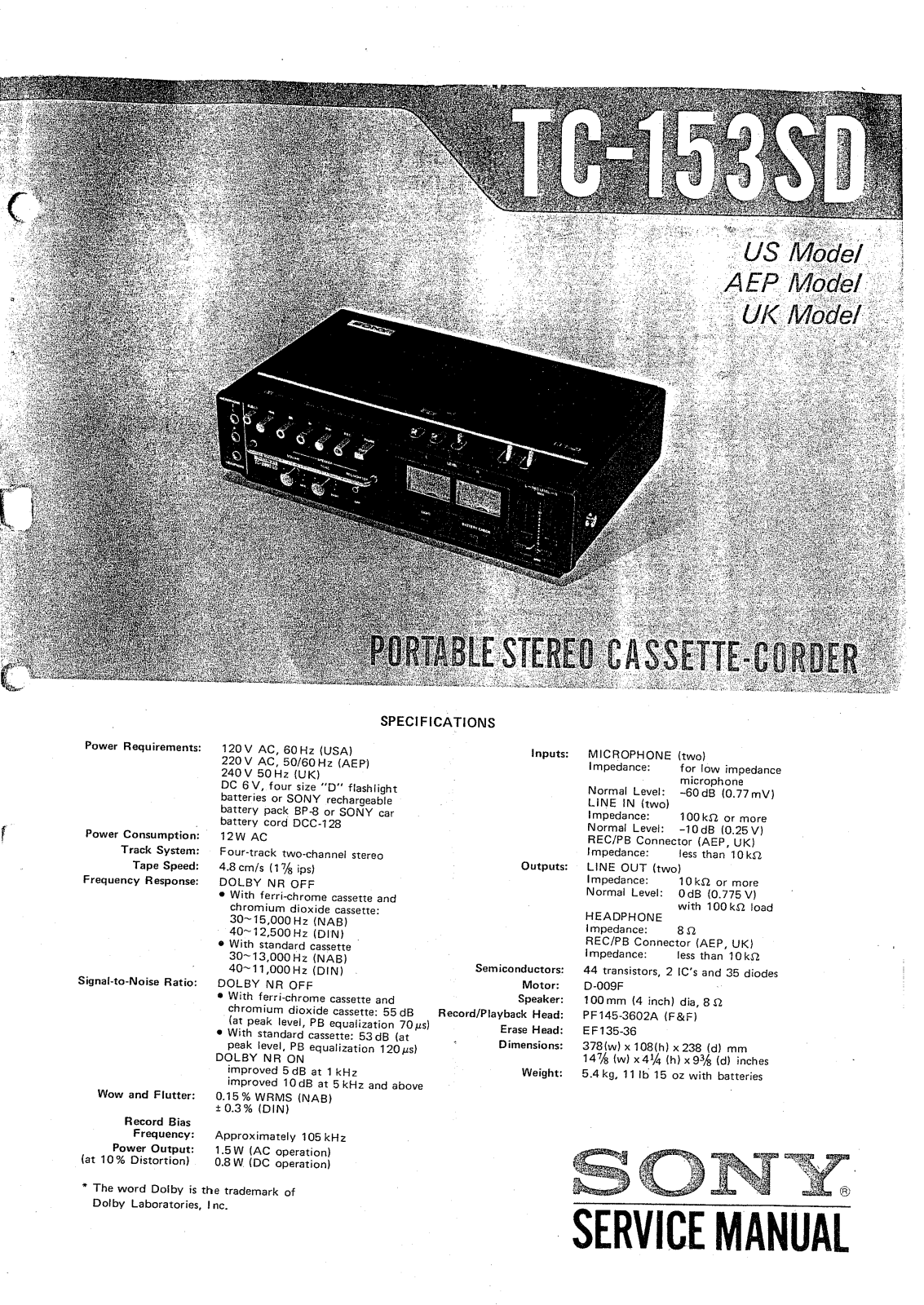 Sony TC-153-SD Service manual