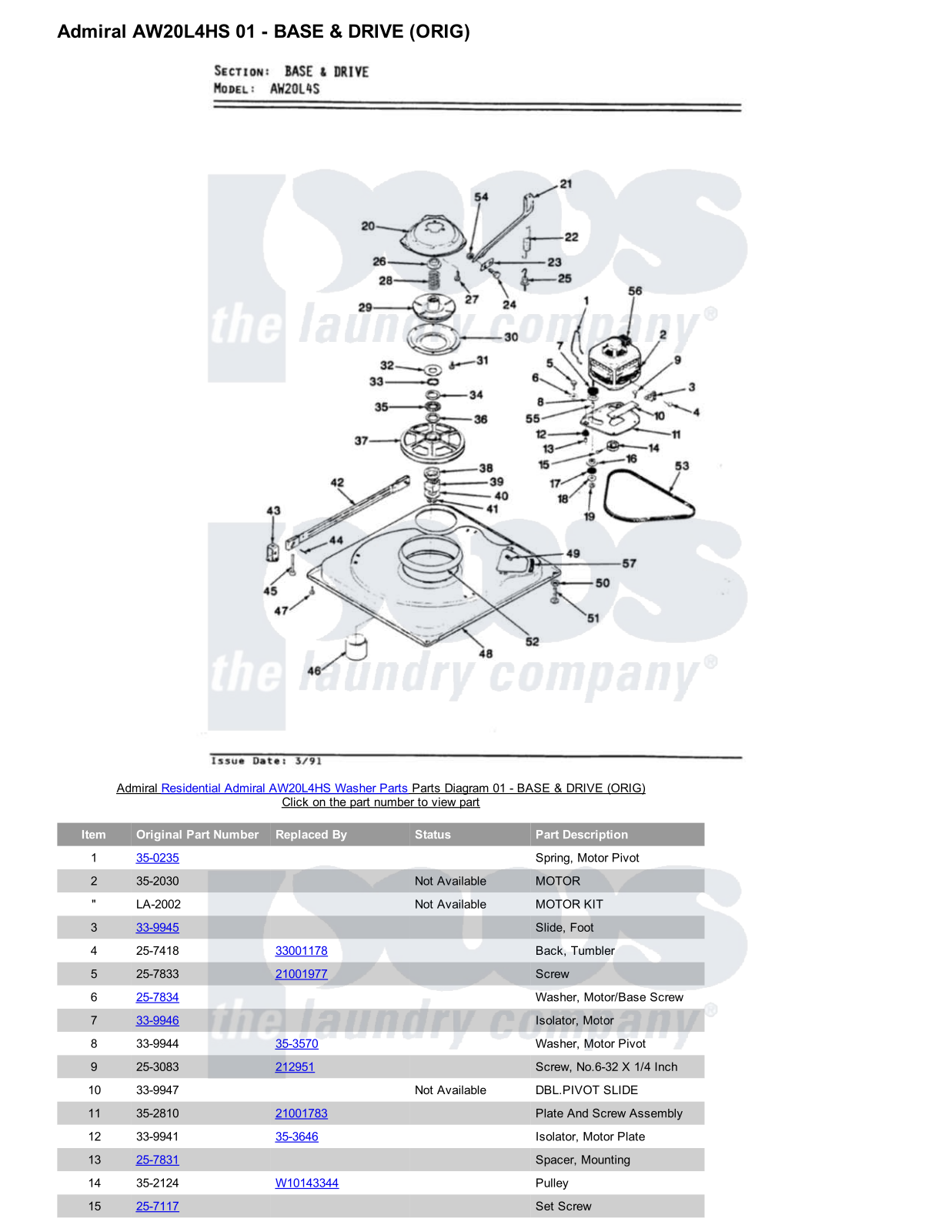 Admiral AW20L4HS Parts Diagram