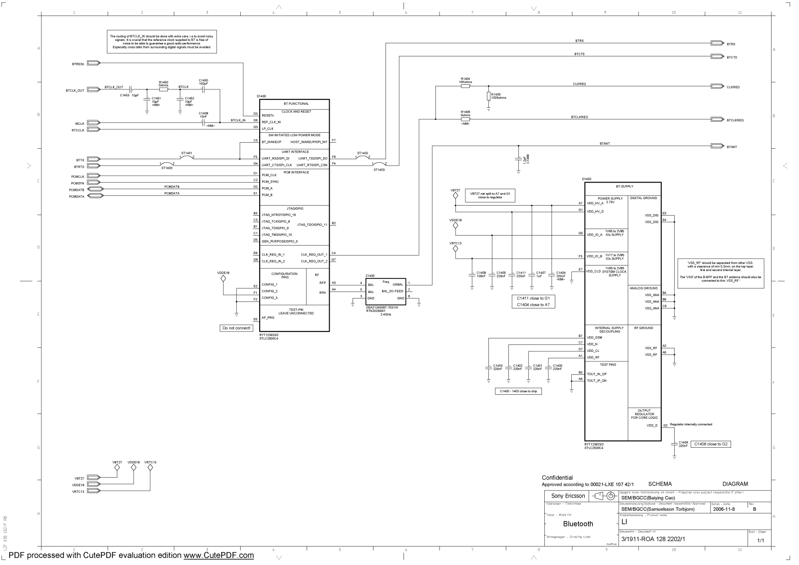 Sony Ericsson K550I Schematics bluetooth