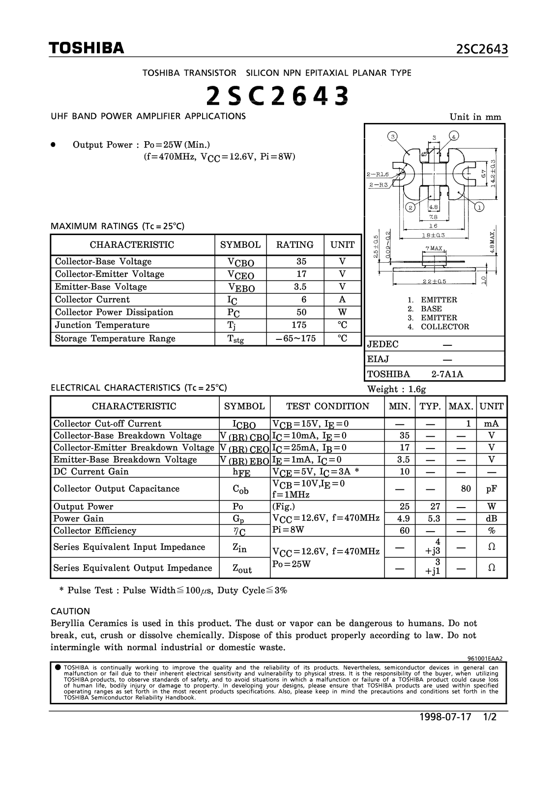 Toshiba 2SC2643 Datasheet