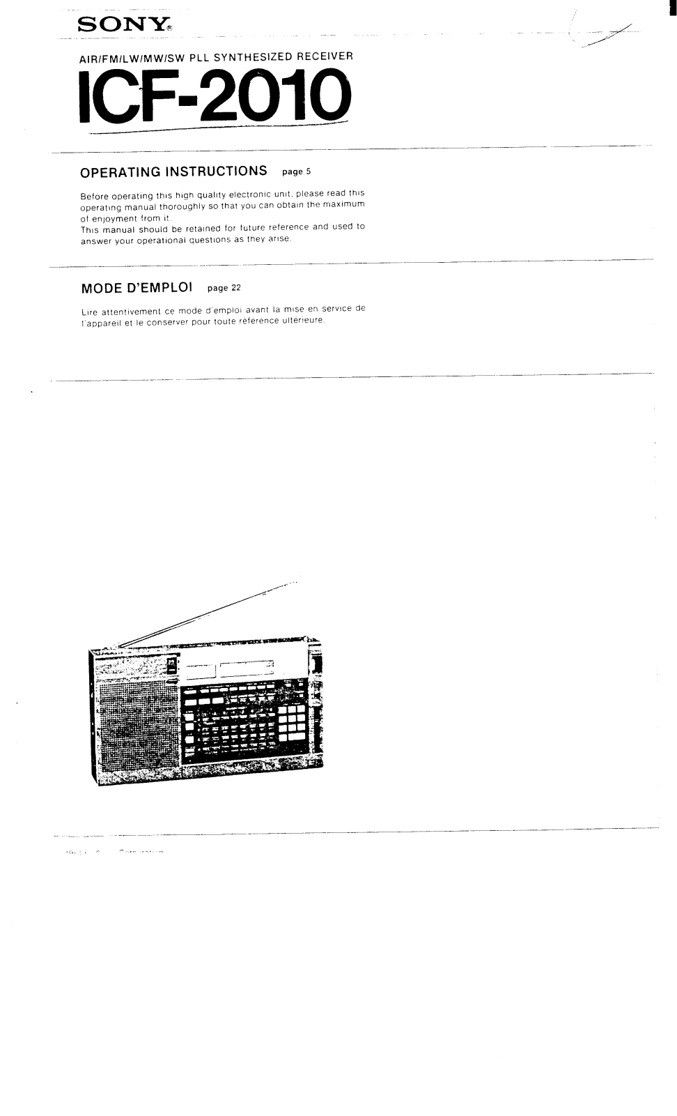 SONY ICF 2010 Service Manual