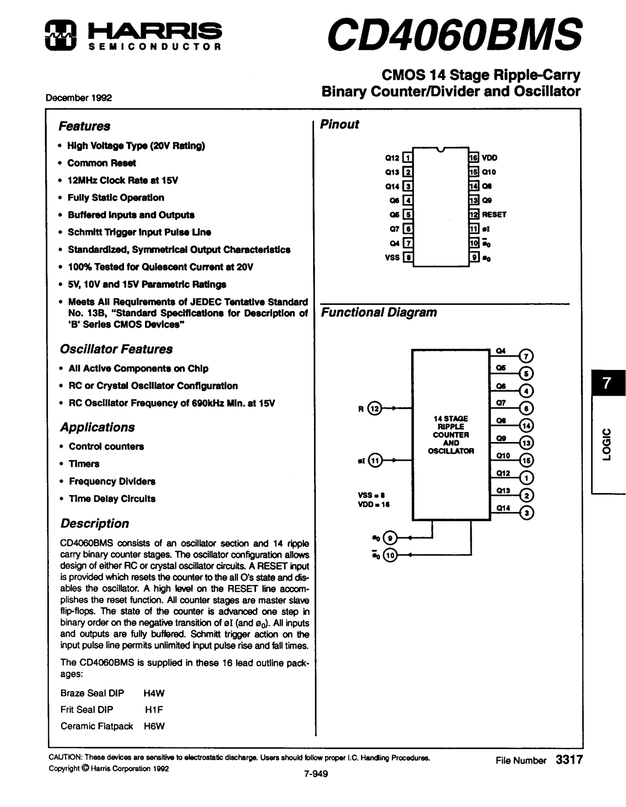 Harris Semiconductor CD4060BMS Datasheet