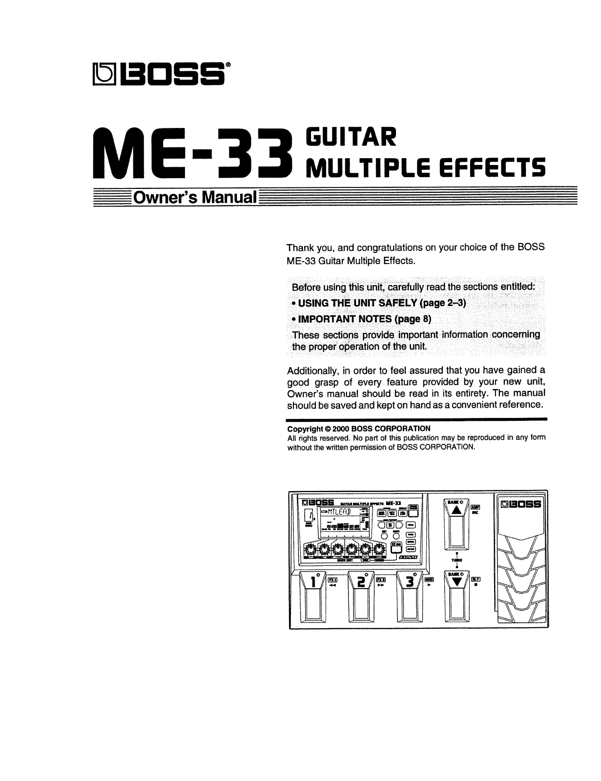 Roland Corporation ME-33 Owner's Manual