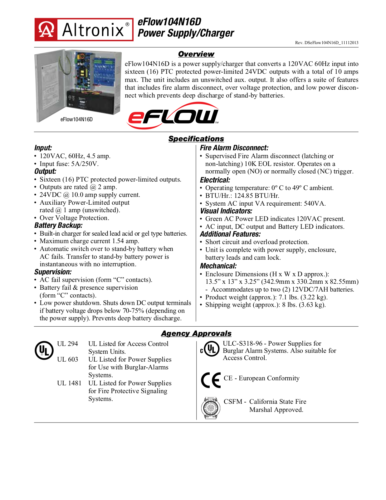 Altronix eFlow104N16D Specsheet