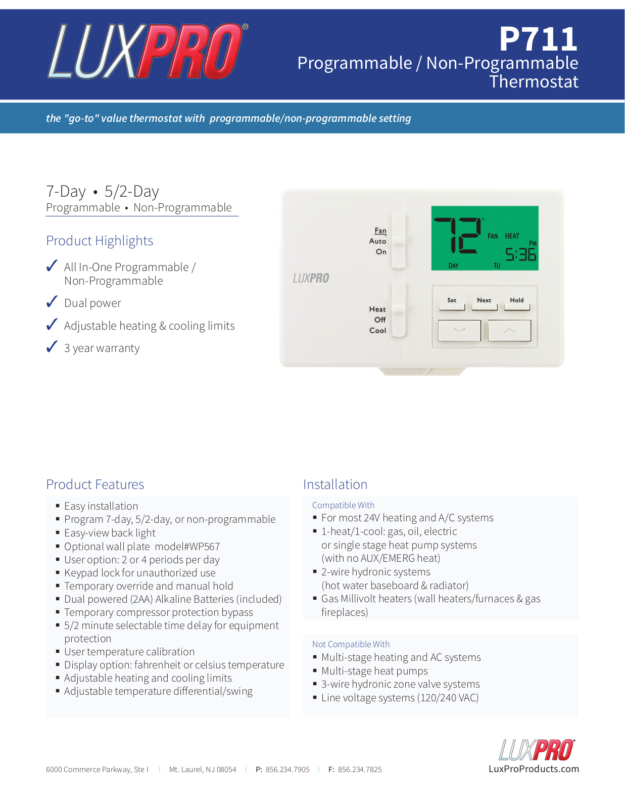 Lux Products P711, WP567 User Manual