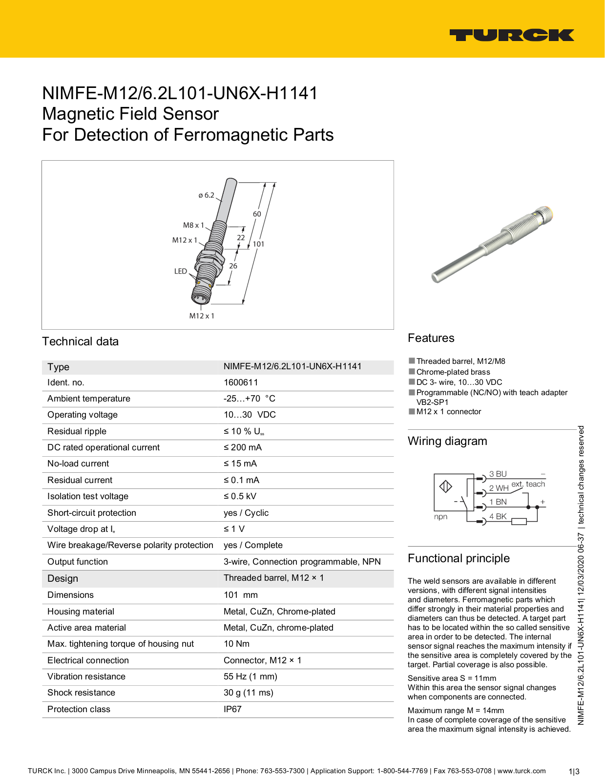 TURCK NIMFE-M12/6.2L101-UN6X-H1141 Technical data