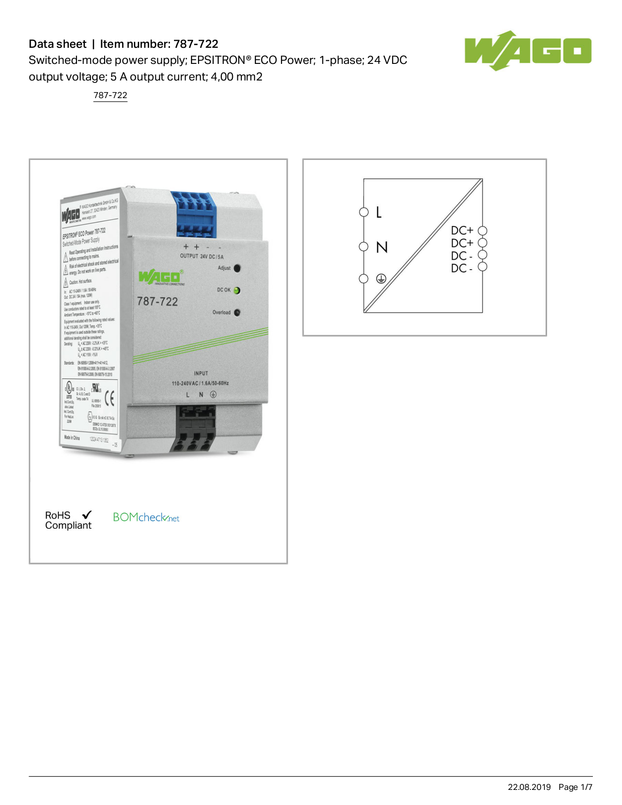 Wago 787-722 Data Sheet