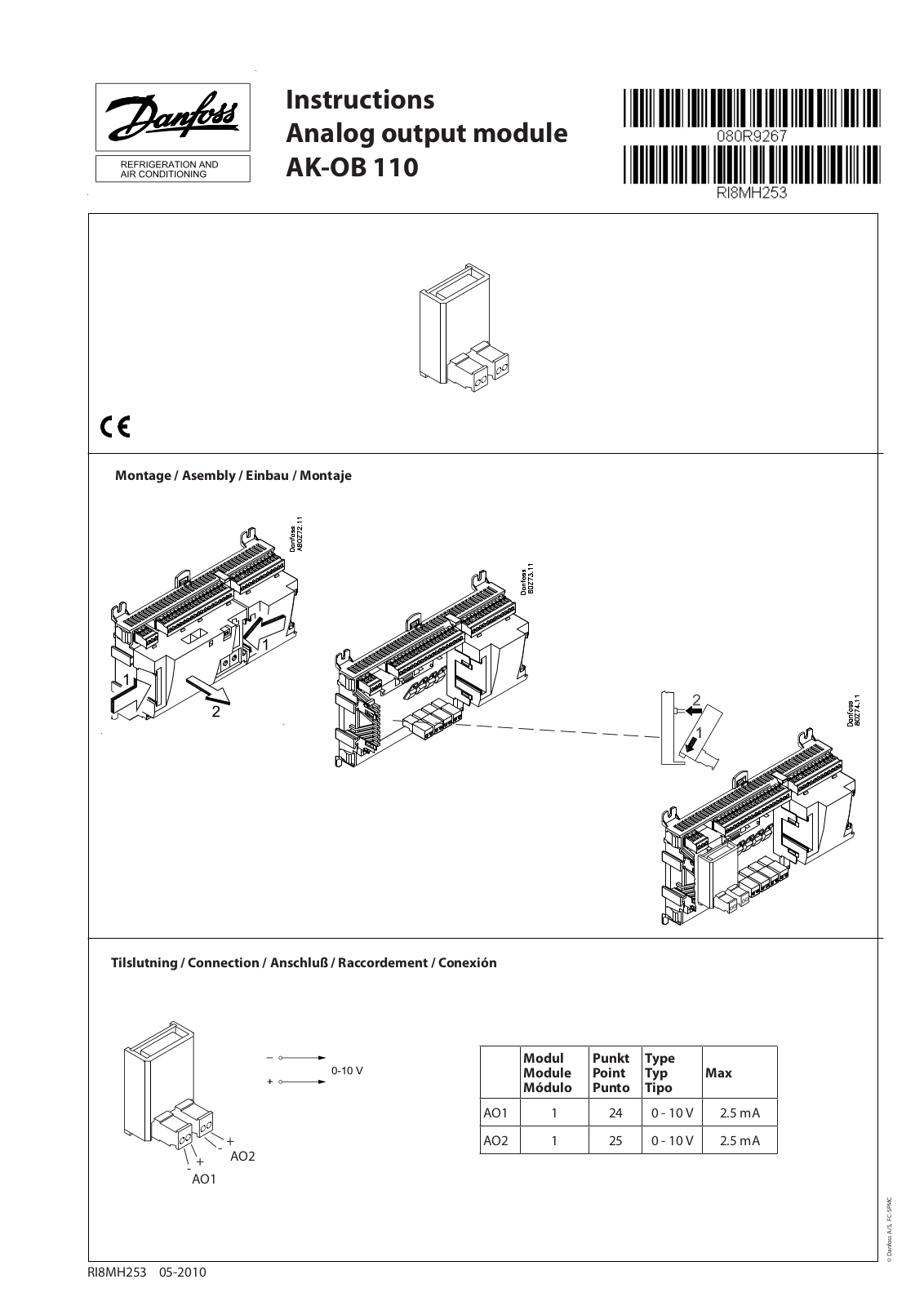 Danfoss AK-OB 110 Installation guide