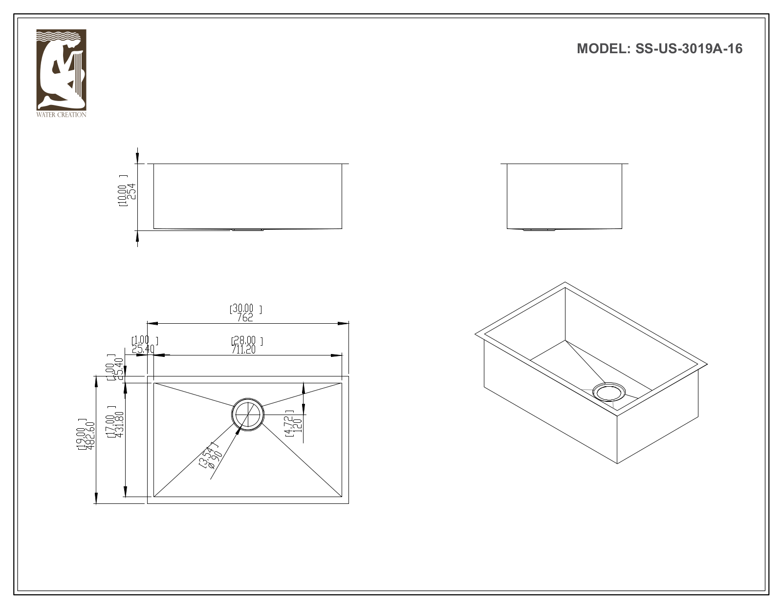 Water Creation SSSGUS3019A16, SSUS3019A16, SSSGUS3019A, SSSUS3019A, SSUS3019A User Manual