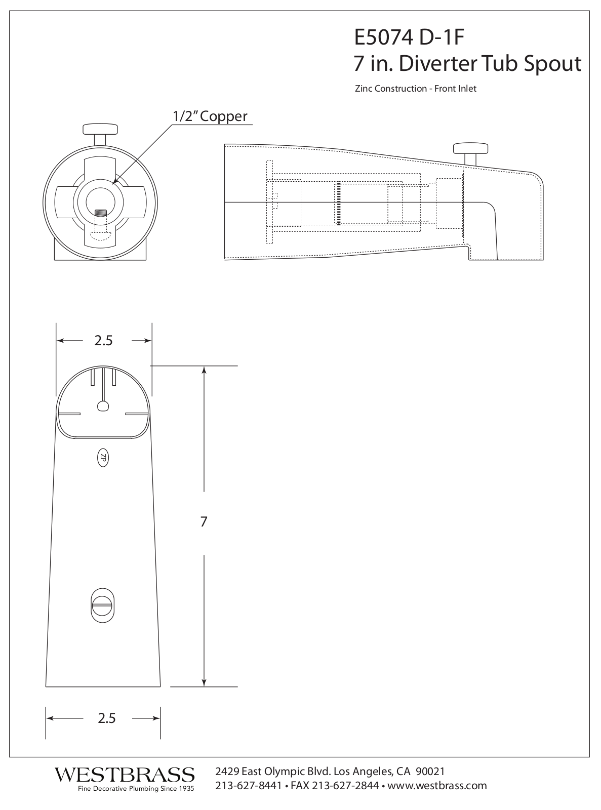 Westbrass WTB1201 Specifications & Dimensions - ManualMachine.com