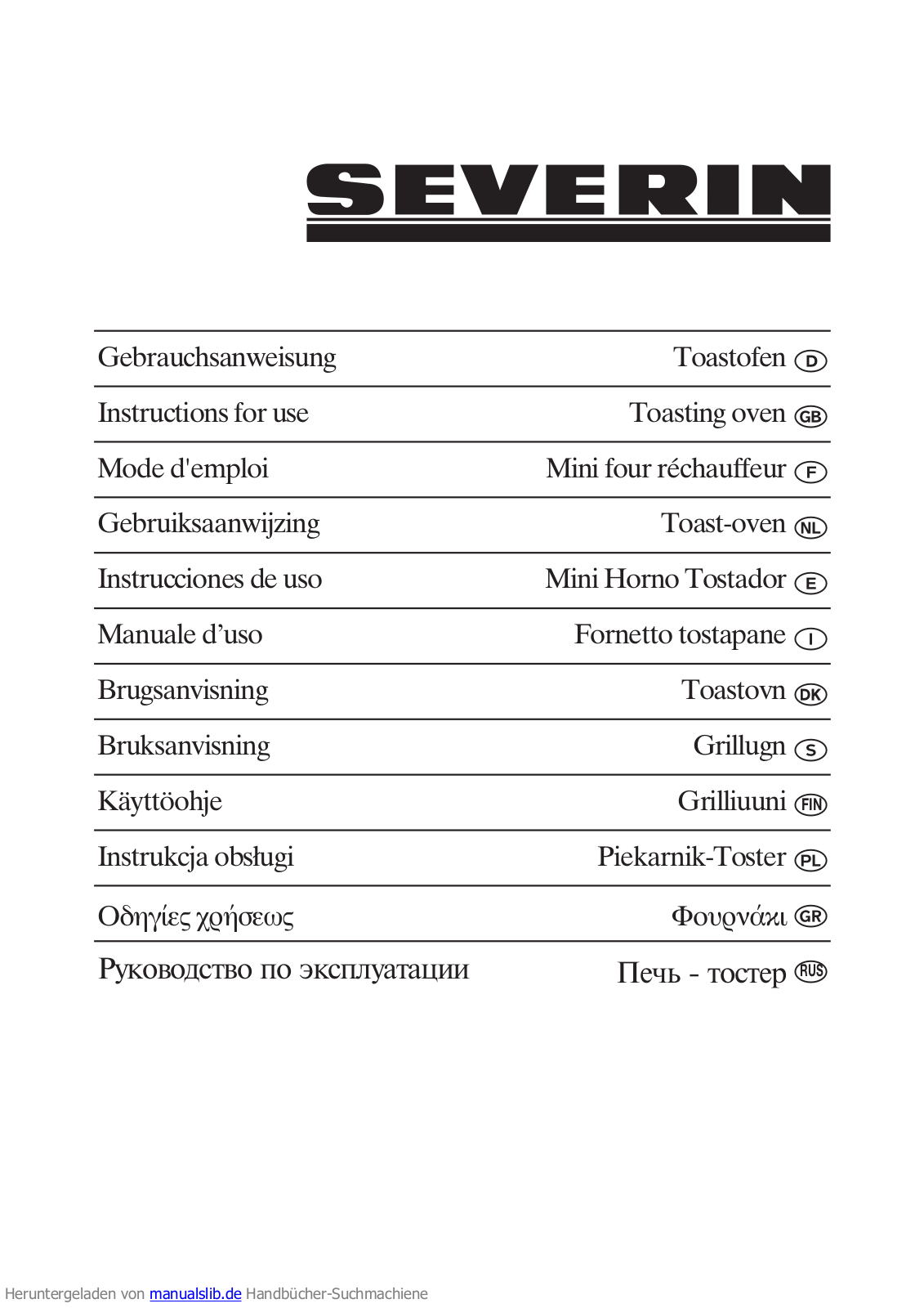 SEVERIN TO2012, TO2013, TO2011 User Manual