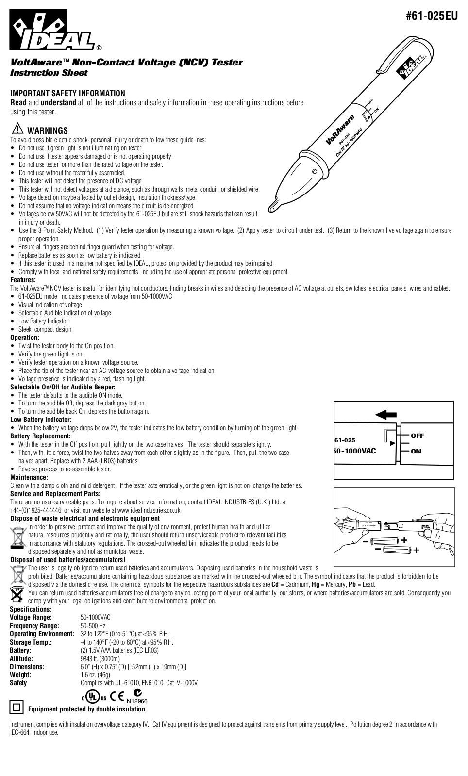 IDEAL Electrical 61-025EU Instruction Sheet