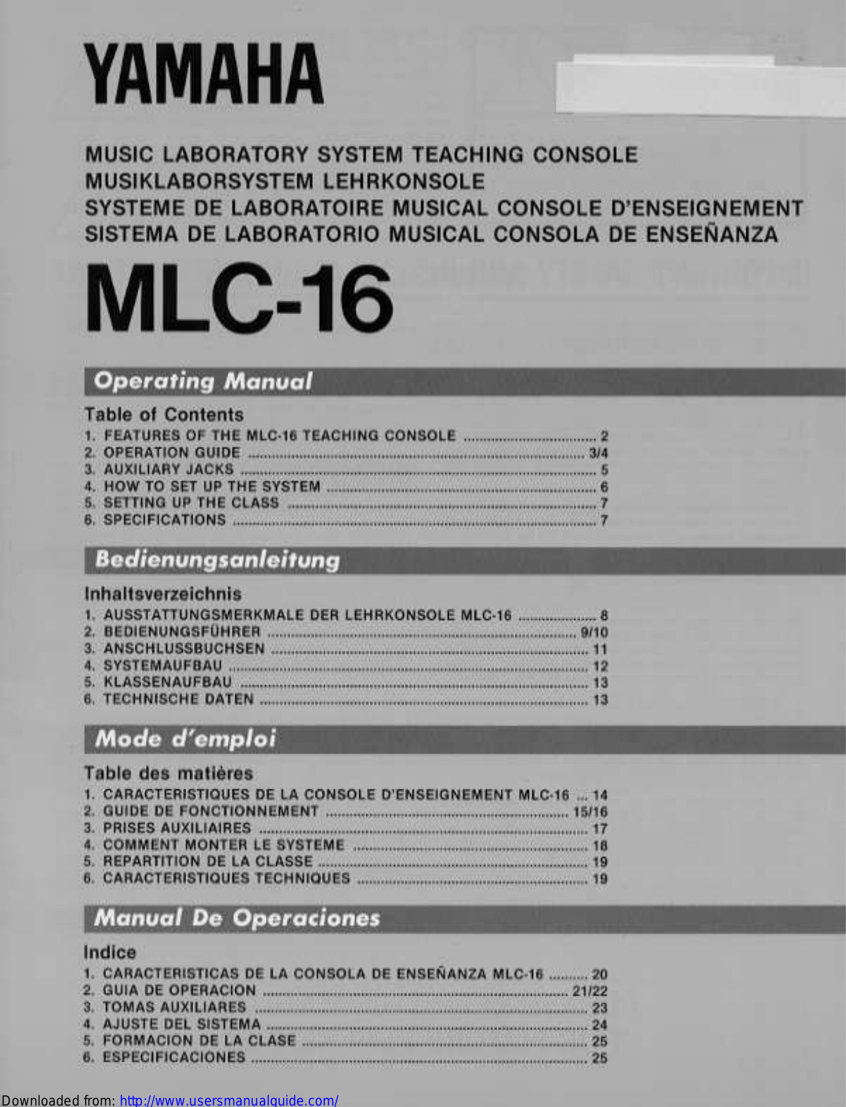 Yamaha Audio MLC-16 User Manual