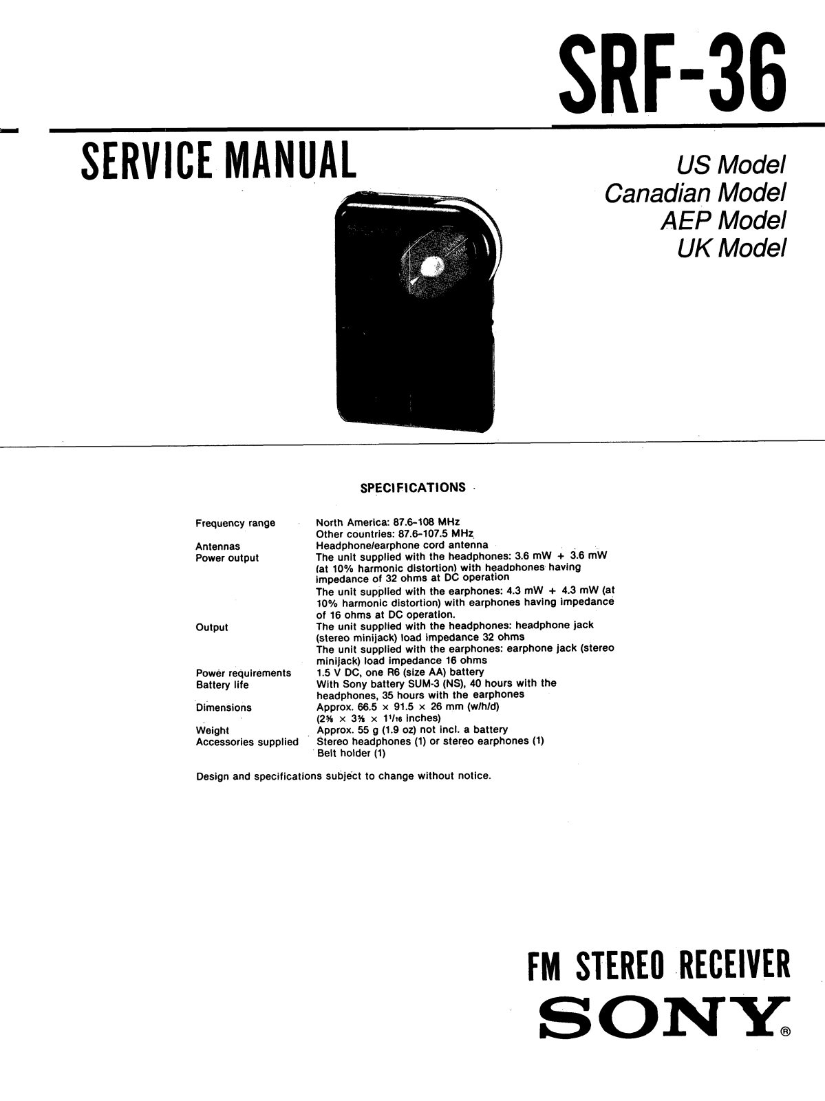 Sony SRF-36 Service manual