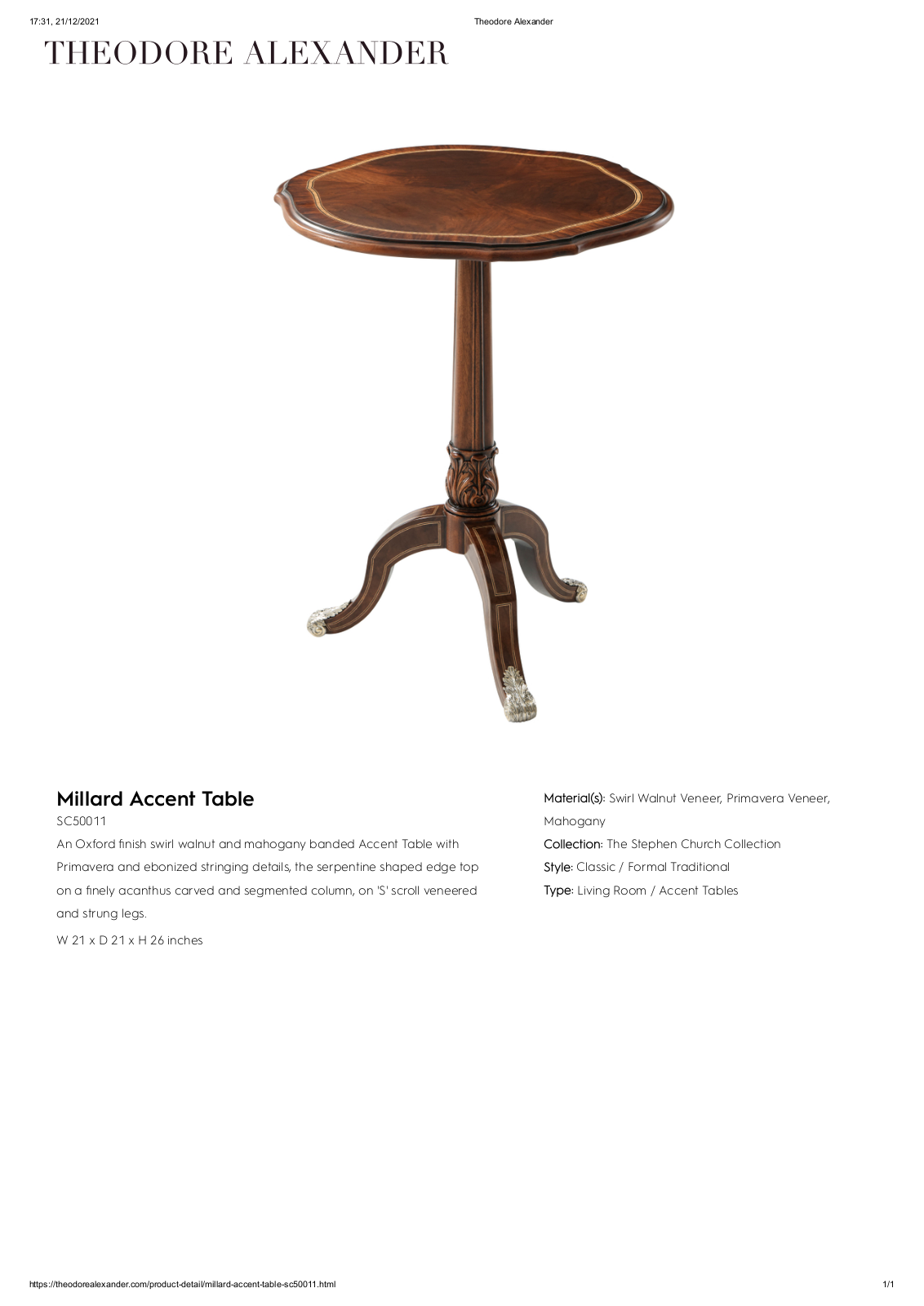 Theodore Alexander FPLJ3449 Specifications - ManualMachine.com