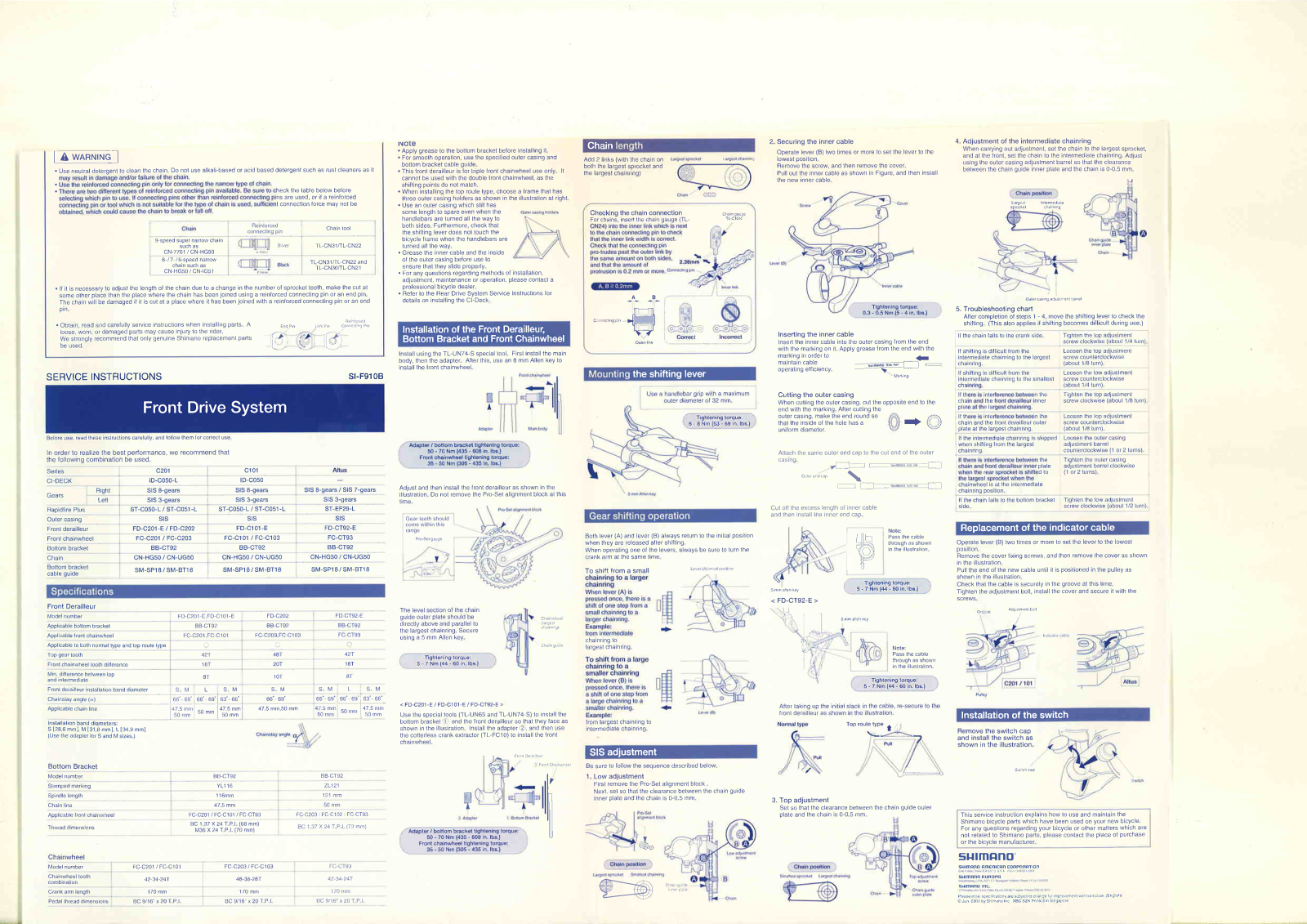 Shimano FC-C101, FC-C103, FC-C201, FC-C203, FC-CT93 Service Instructions - ManualMachine.com
