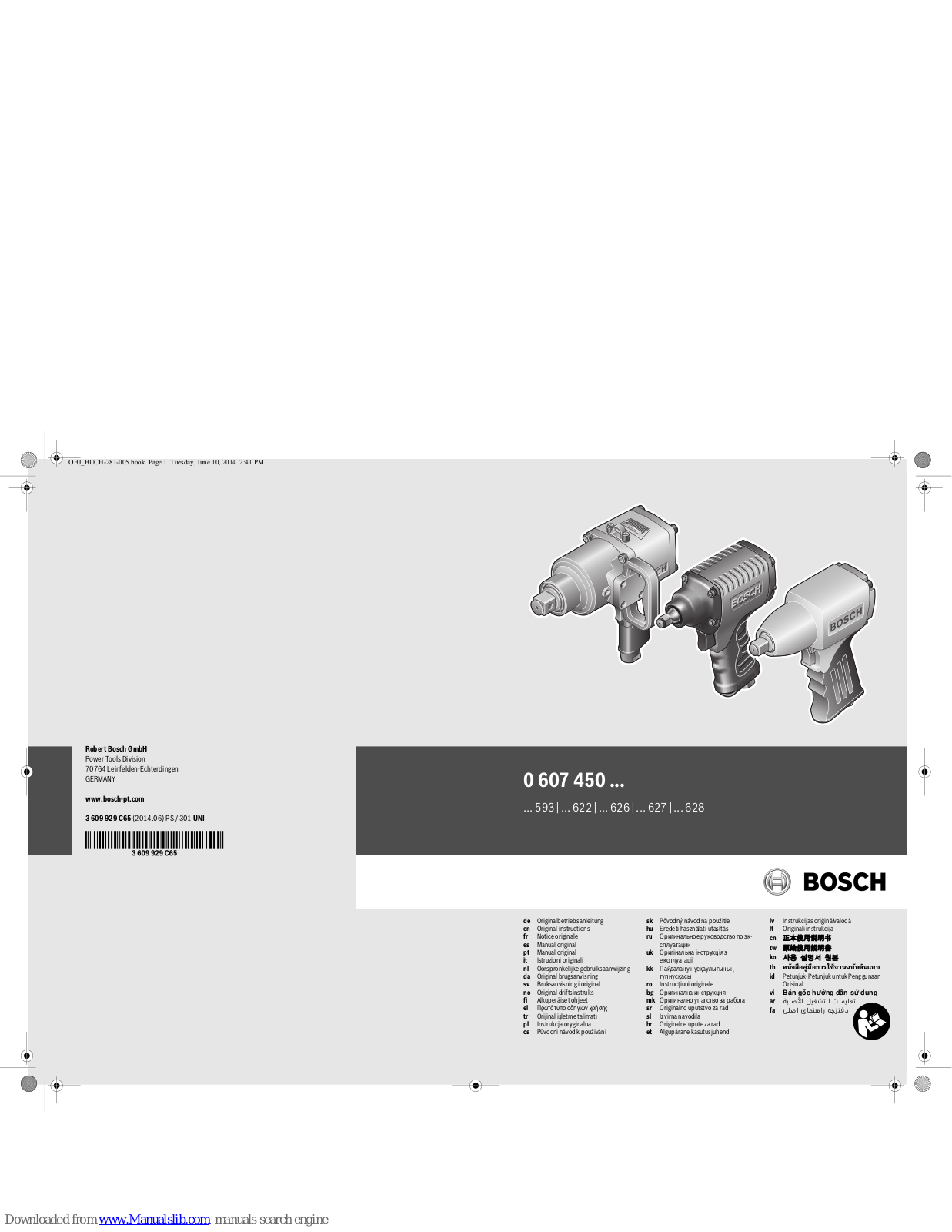 Bosch 0 607 450 627, 0 607 450 628, 0 607 450 593, 0 607 450 626 Original Instructions Manual