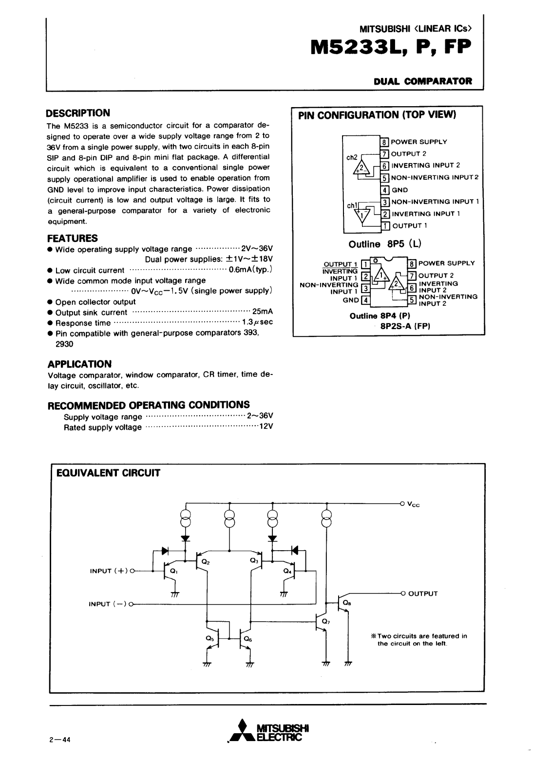 Mitsubishi M5233P, M5233L, M5233FP Datasheet