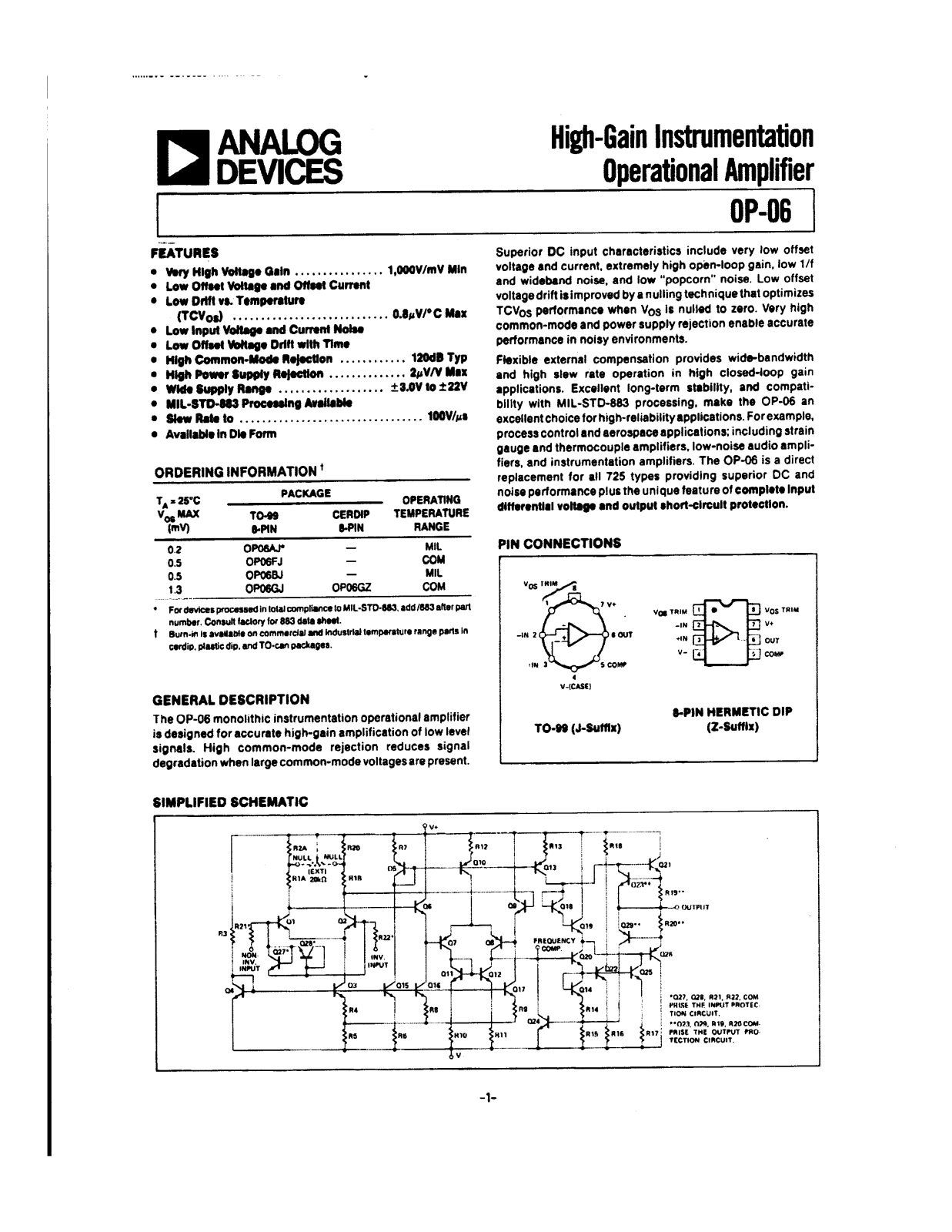 Analog Devices OP06 Datasheet