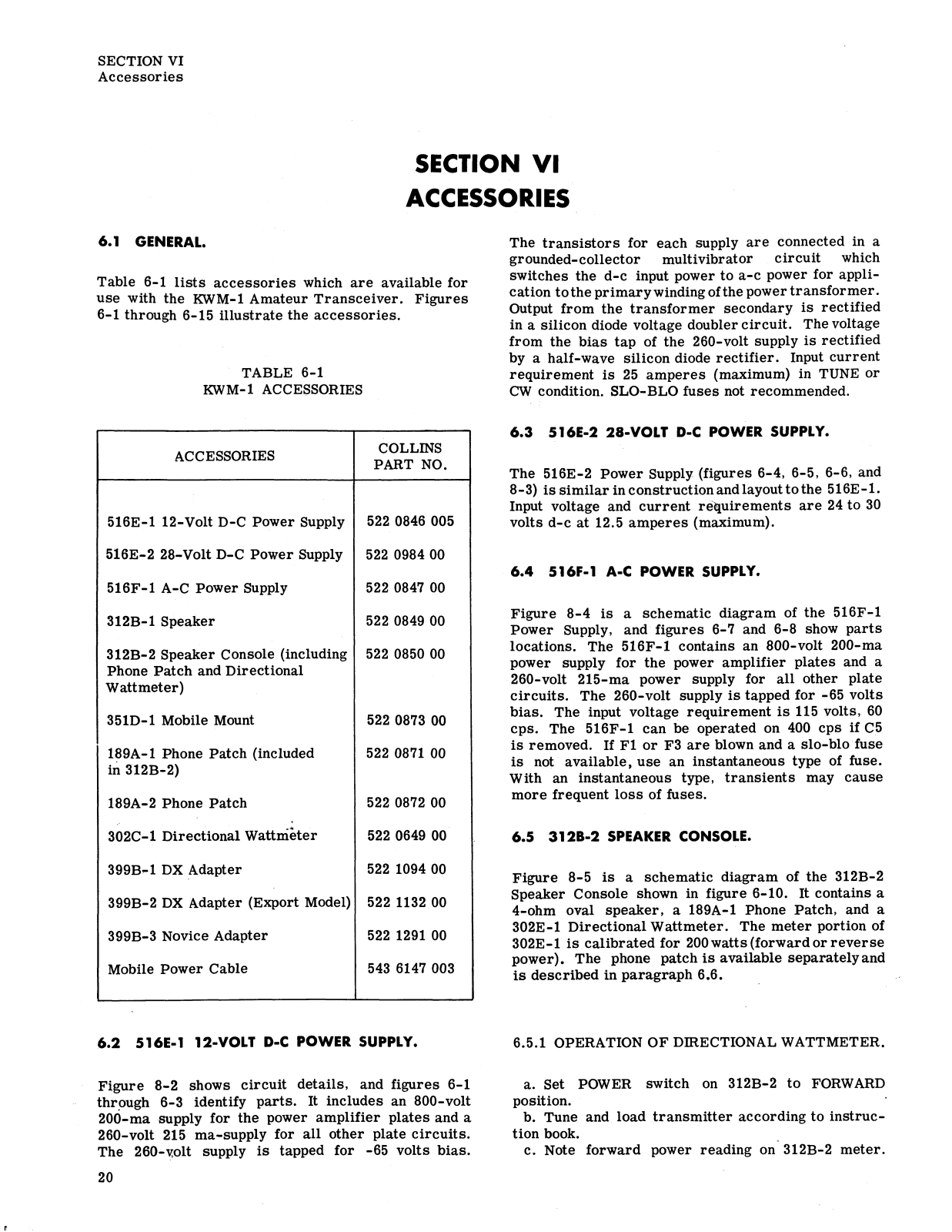 COLLINS 516E-1, 516E-2, 516F-1, 312B-1, 351D-1 User Manual