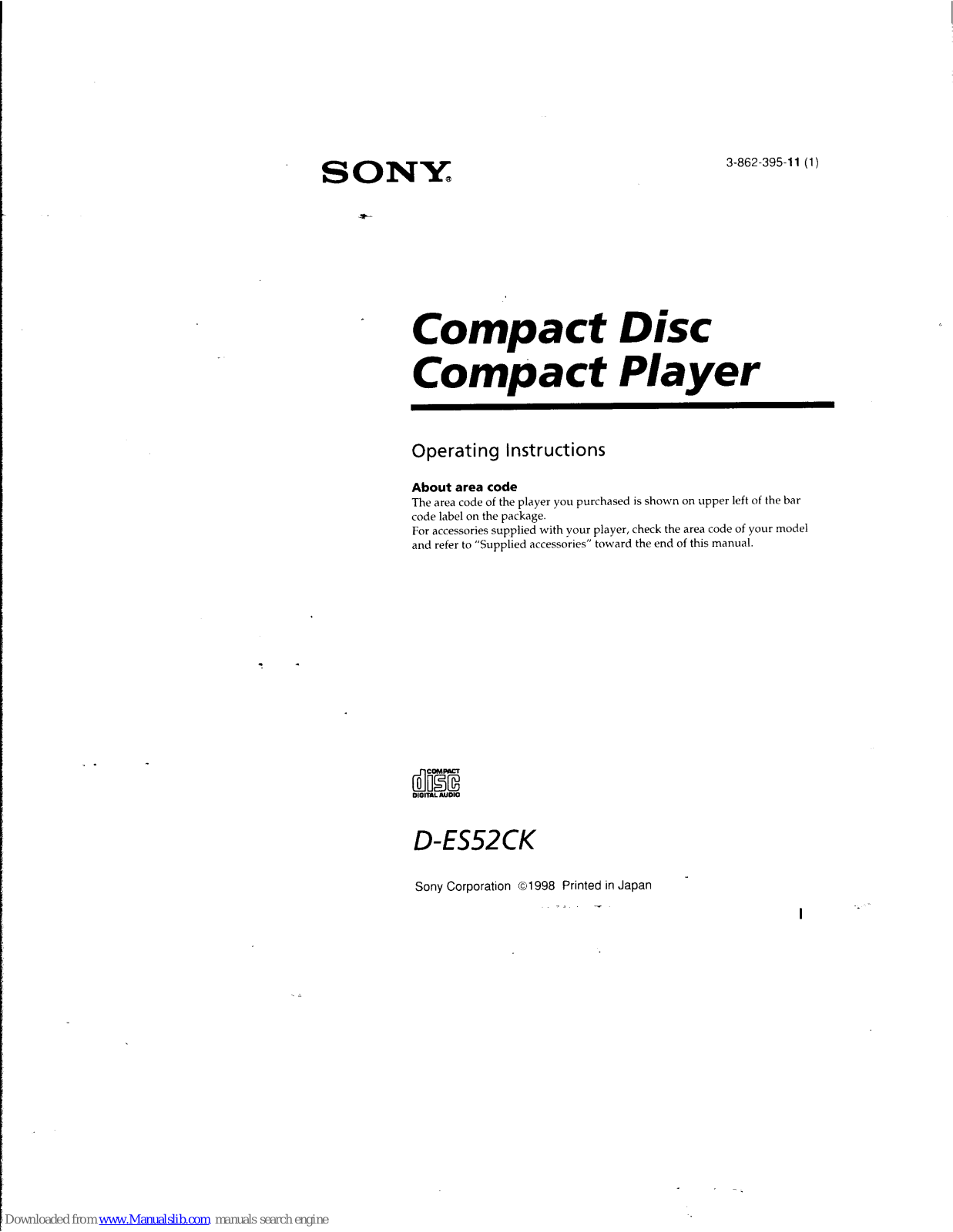 Sony D-ES52CK Operating Instructions (primary manual) Operating Instructions Manual