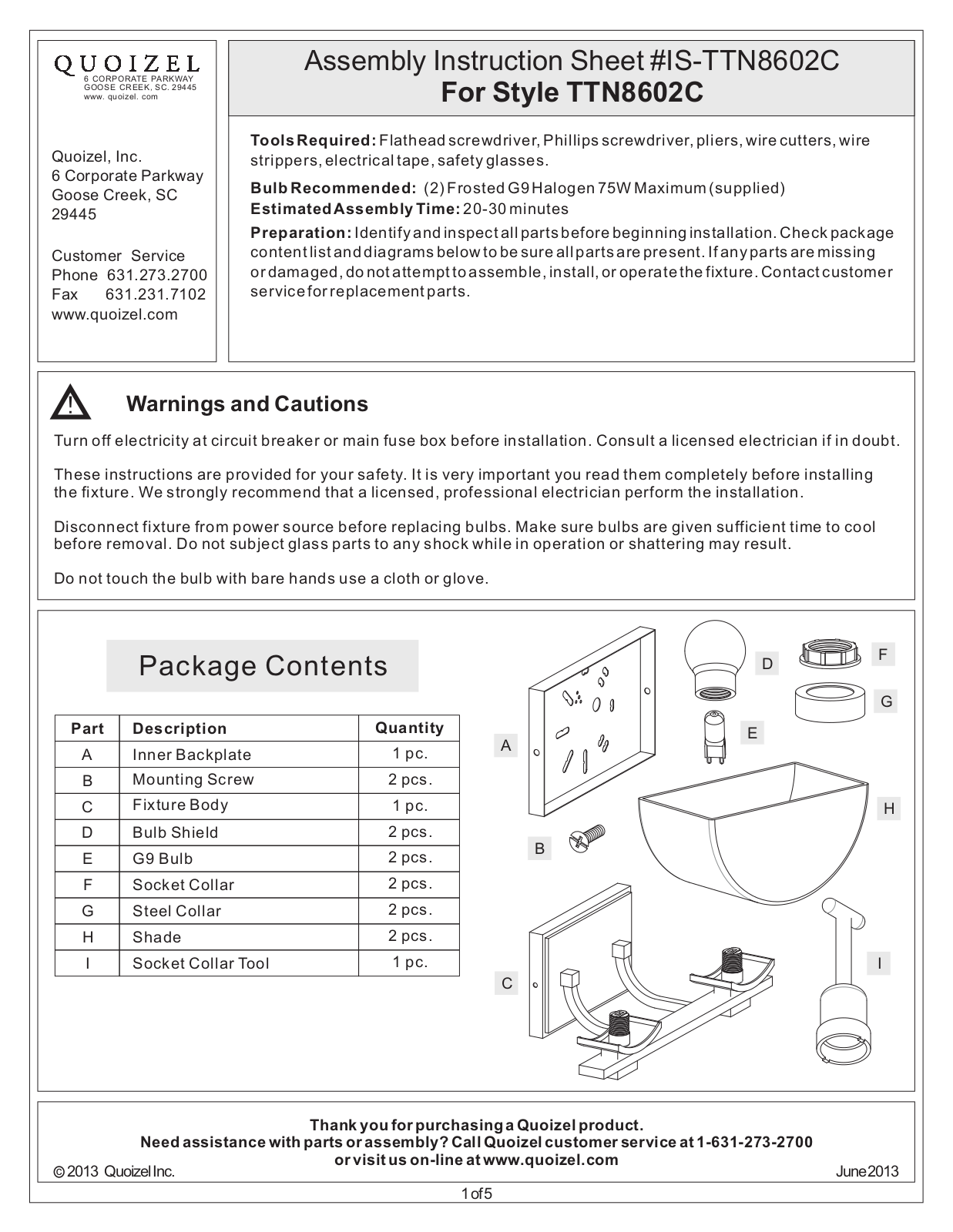 Quoizel TTN8602C User Manual