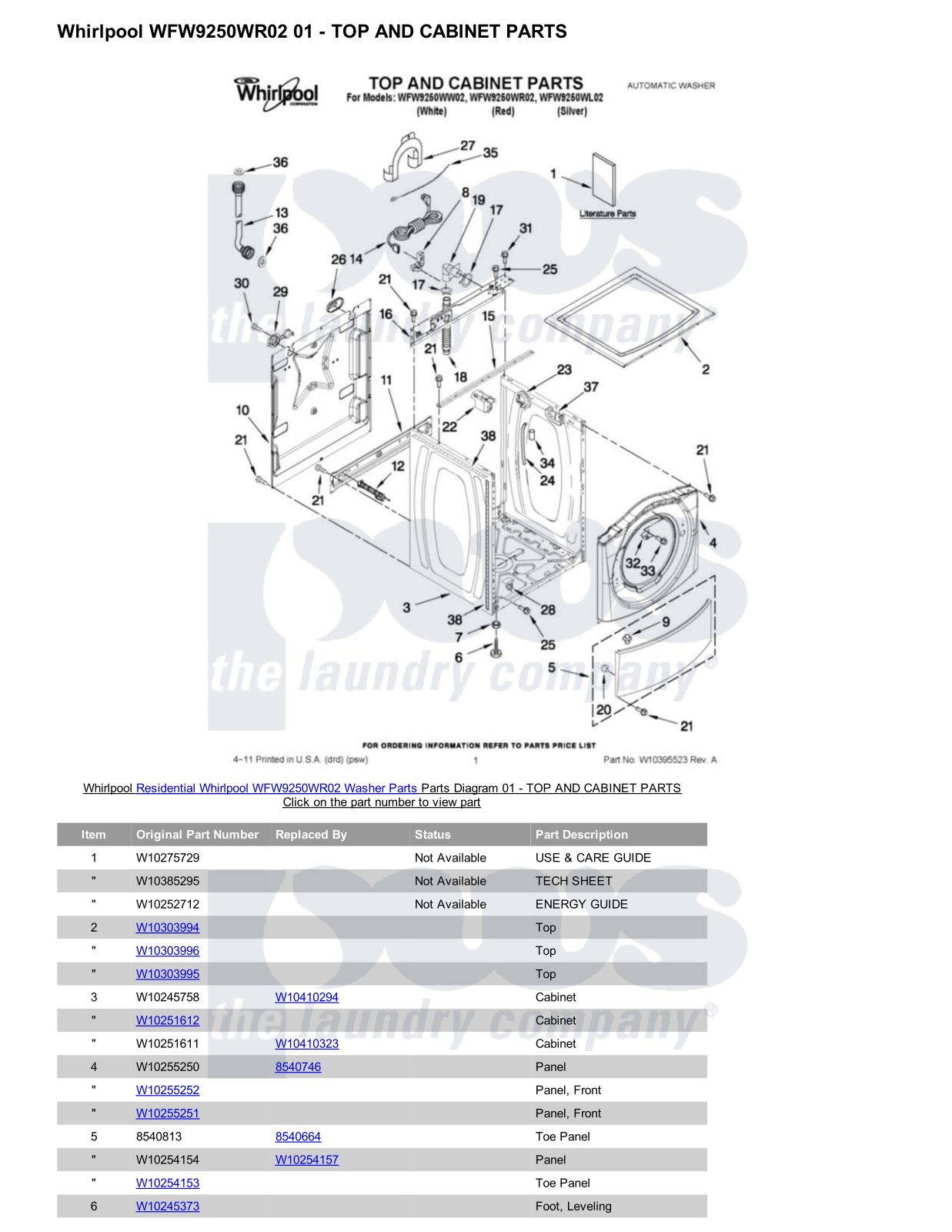 Whirlpool WFW9250WR02 Parts Diagram