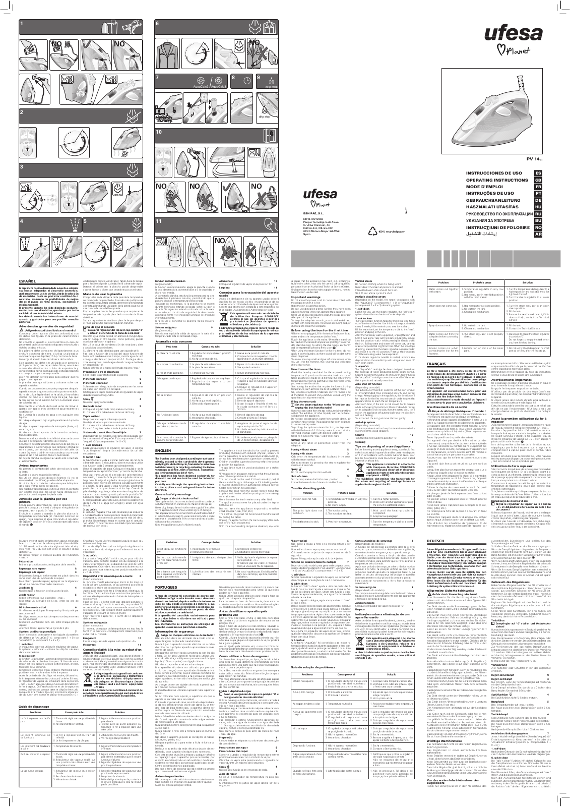 Ufesa PV1495, PV1490, PV1490B6, PV1470, PV1480 User Manual