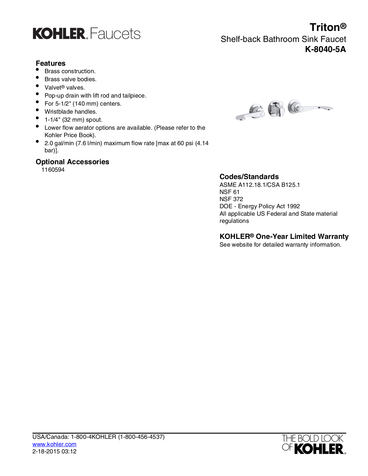Kohler KOH7065 Specifications - ManualMachine.com