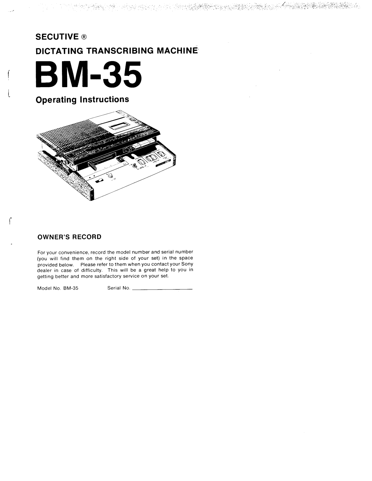 Sony BM-35 User Manual