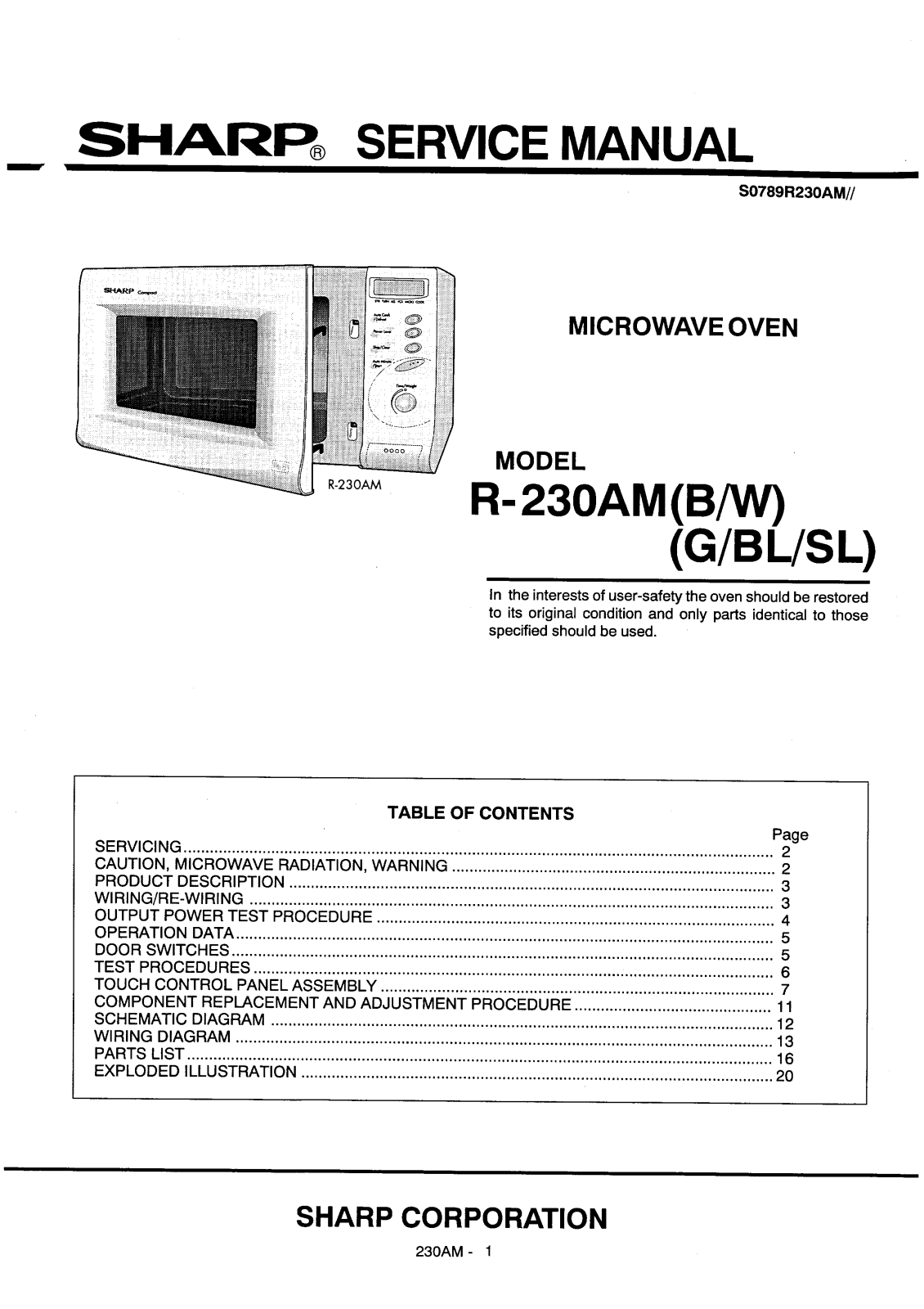 Sharp R230Am-011 Schematic