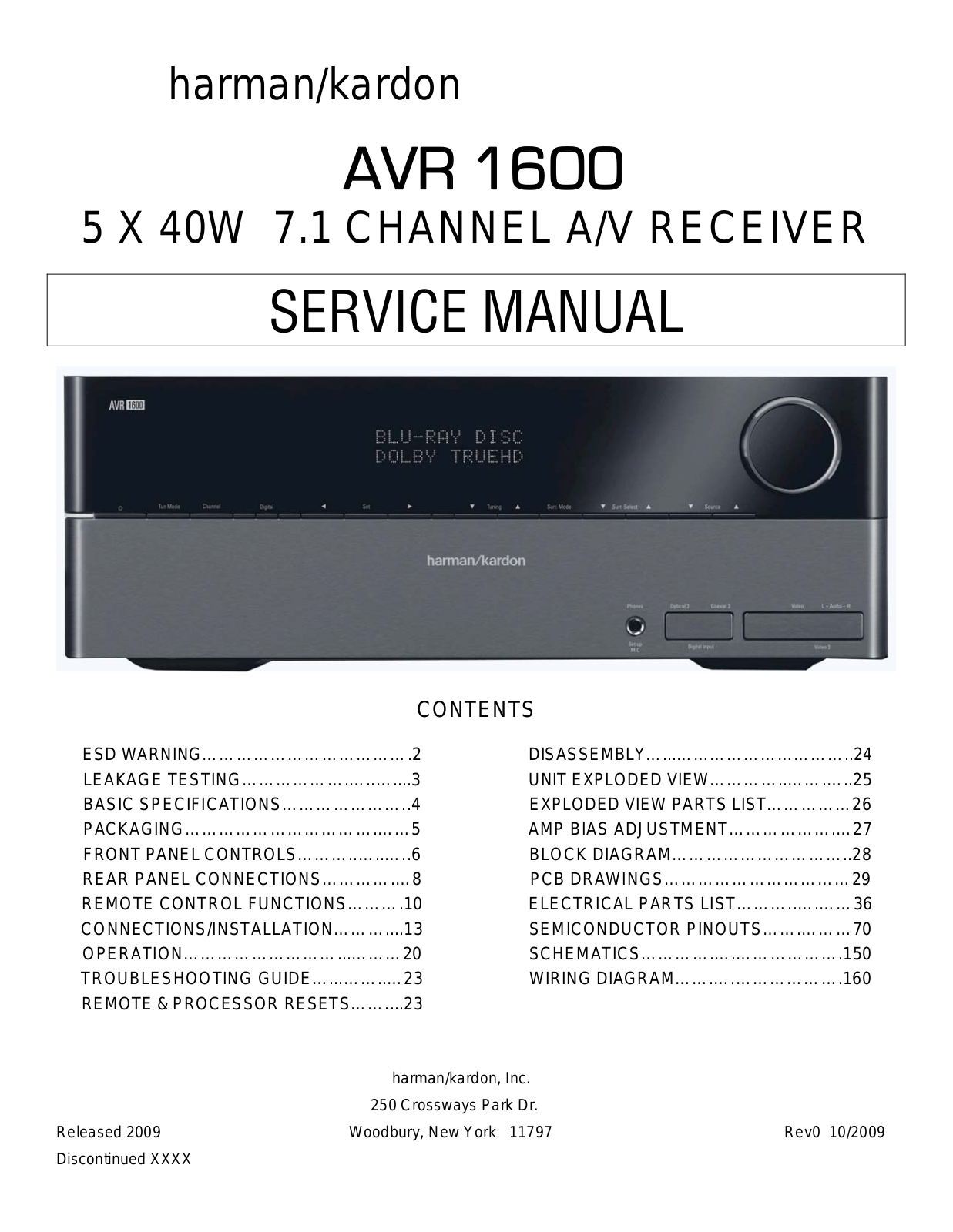 Harman Kardon AVR-1600 Service Manual