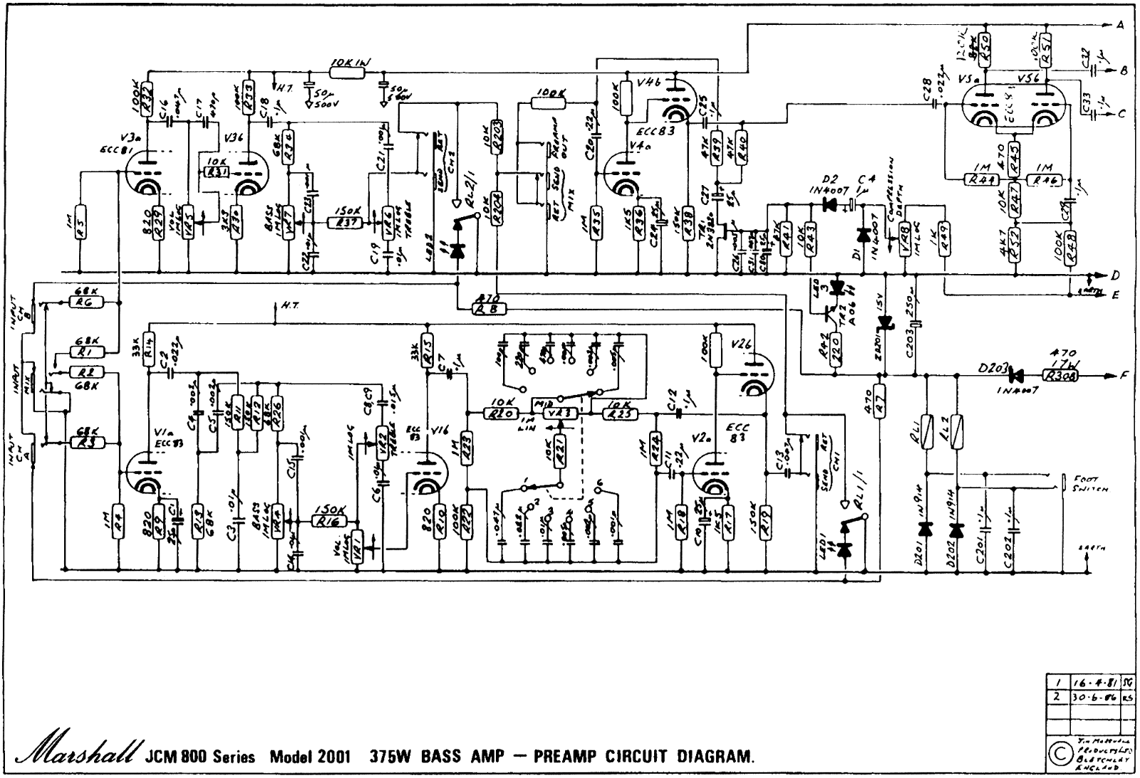 Marshall 2001-375W-Bass-Amp-Pre-2 Schematic