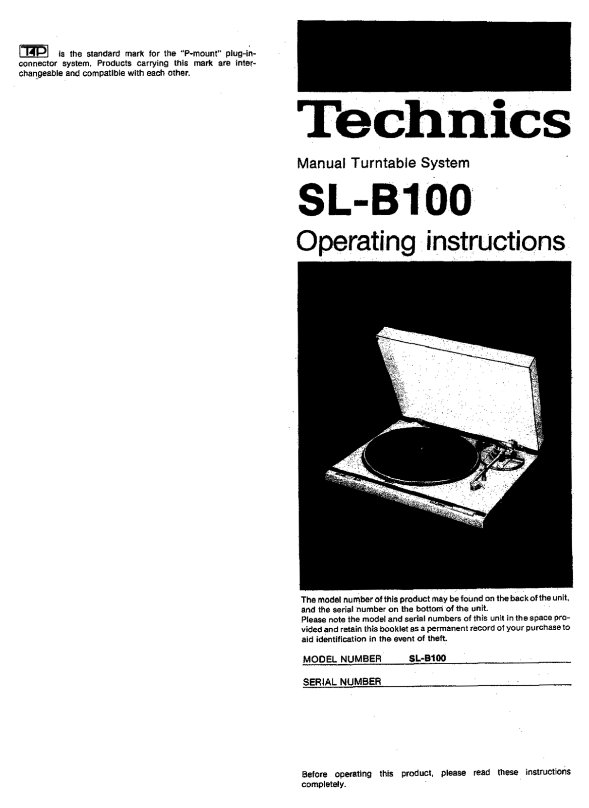 Technics SL-B-100 Owners Manual