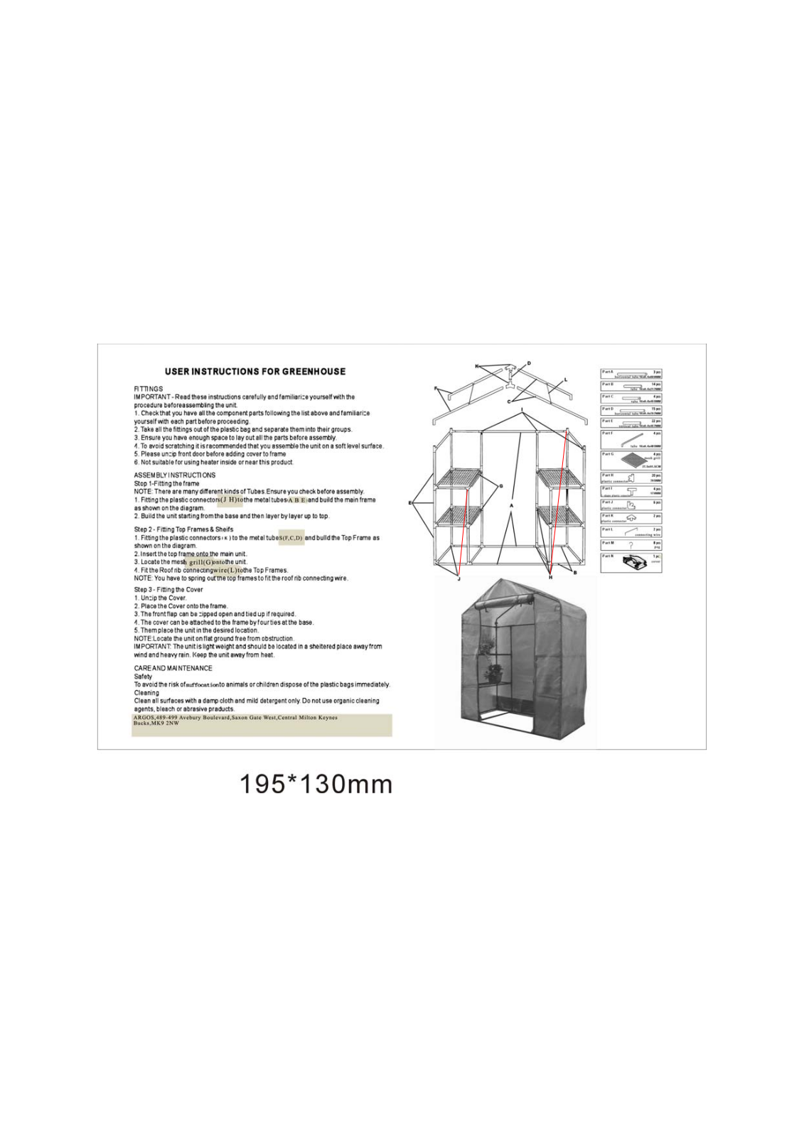 Argos 7201981 ASSEMBLY INSTRUCTIONS