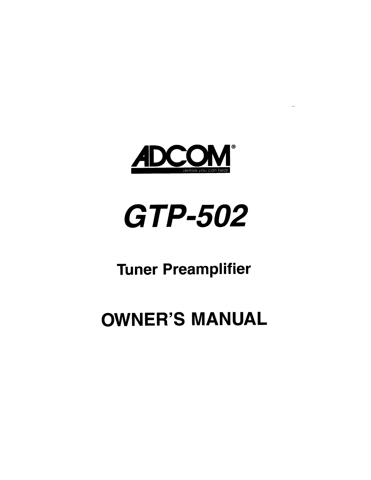 Adcom GTP-502 Owners manual