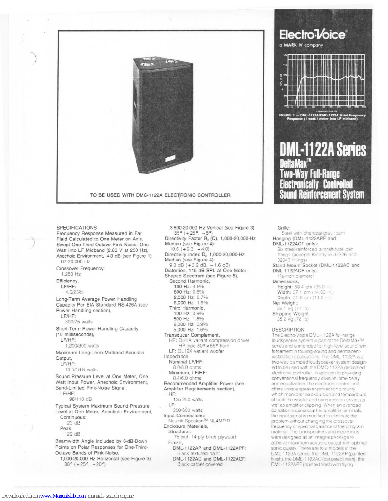 Electro-Voice DeltaMax DML-1122A Series Instruction Manual